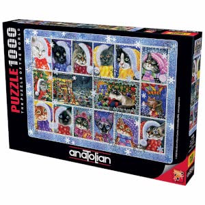 1000 Piece Jigsaw Puzzle - Anatolian Christmas Cat Stamp Collection #1103 | Fun Holiday Activity & Family Game Night