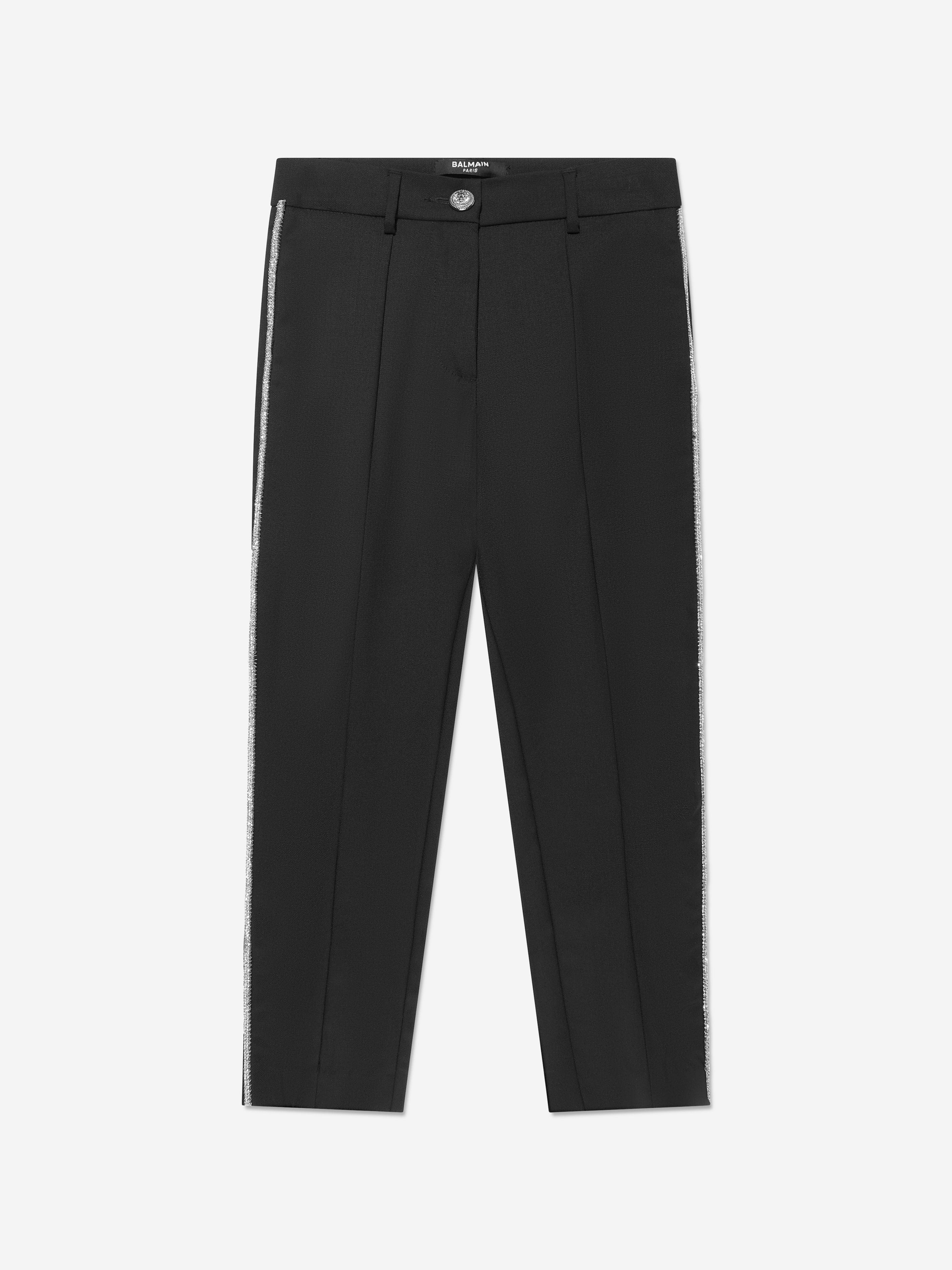 Balmain Girls Black Wool Suit Pants - Elegant Formal Wear for School, Parties & Special Occasions