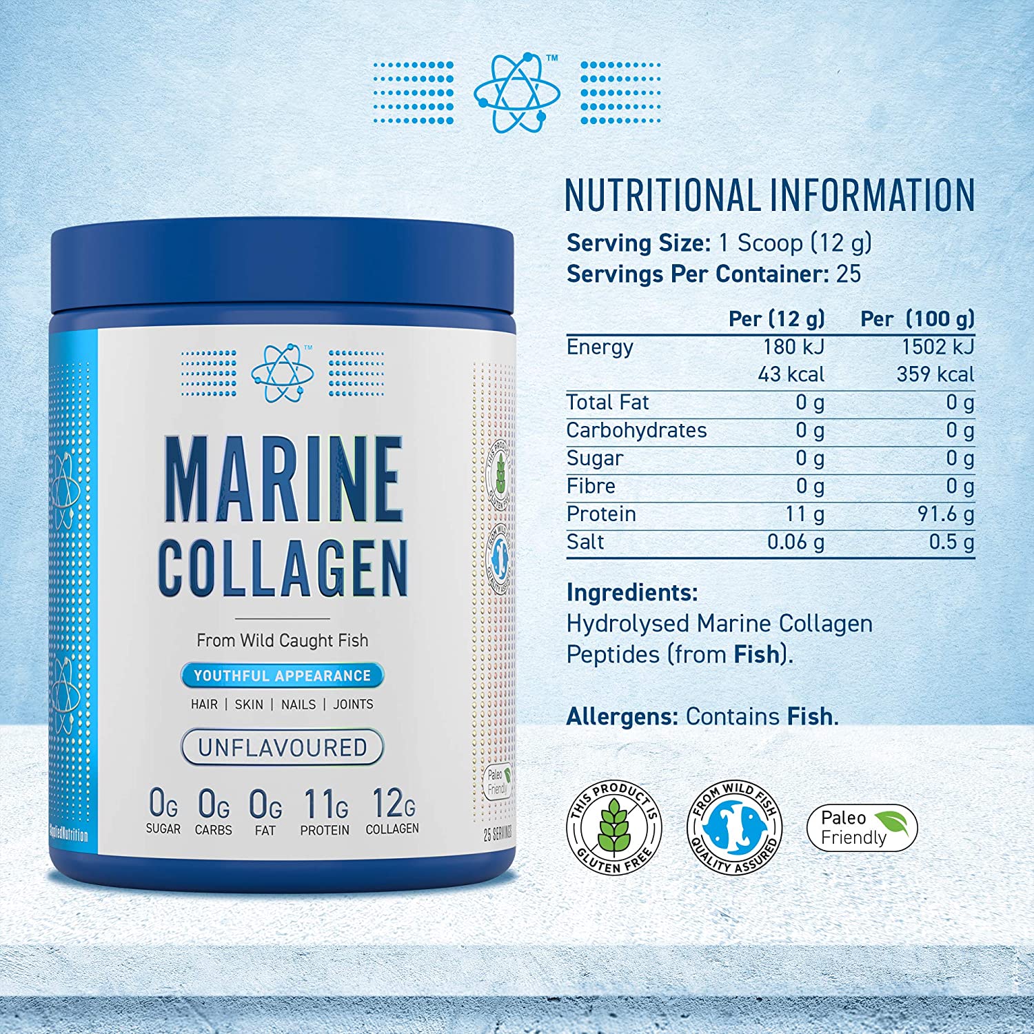 Pure Marine Collagen Peptides Powder 300g - Unflavored Collagen Supplement for Skin, Hair & Joint Support - Hydrolyzed for Better Absorption - Keto & Paleo Friendly (Great for Smoothies, Coffee & Baking)
