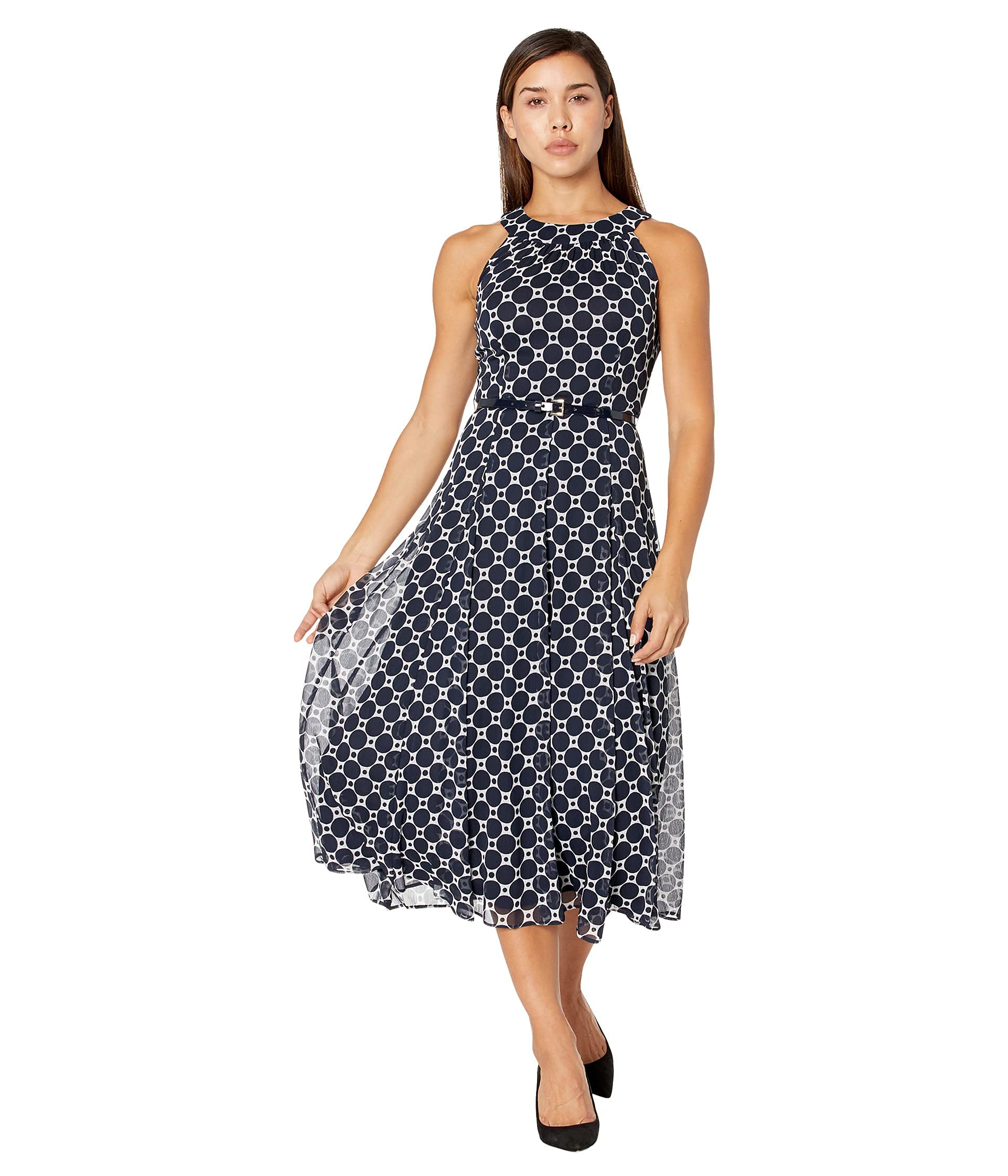 Tommy Hilfiger Women's Midi Dress - White & Dark Navy, Size 4 | Casual Summer Dress for Beach, Party & Office Wear