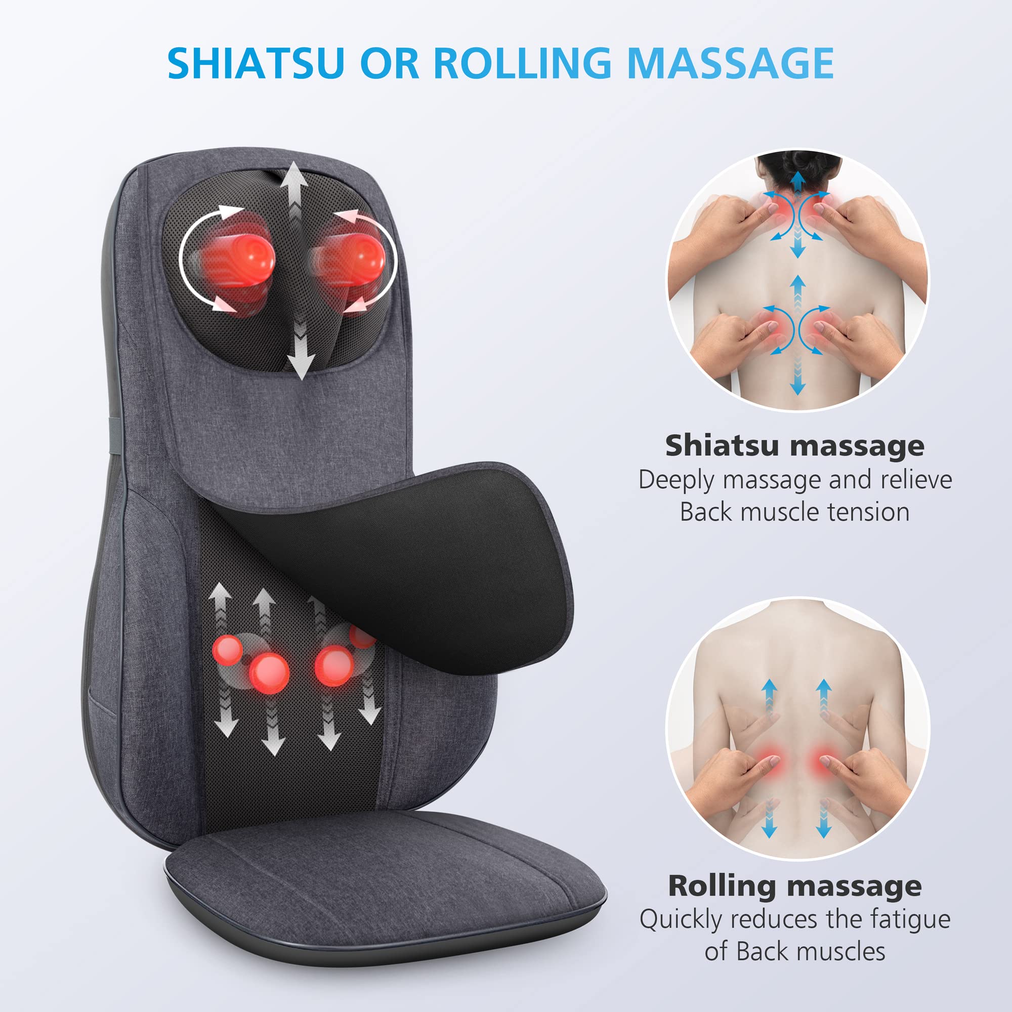 COMFIER Shiatsu Neck and Back Massager with Heat - Adjustable Chair Massage Cushion for Shoulder & Spine Support - Perfect Gift for Parents (Dad/Mom) - Home & Office Relaxation - Gray