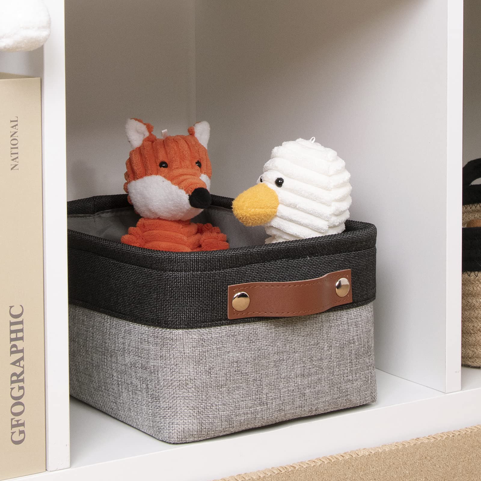 DULLEMELO Small Collapsible Fabric Storage Basket - Organizer for Shelves, Closets, Laundry & Nursery - Decorative Gift Basket in Black & Gray - Perfect for Home Organization & Stylish Storage Solutions