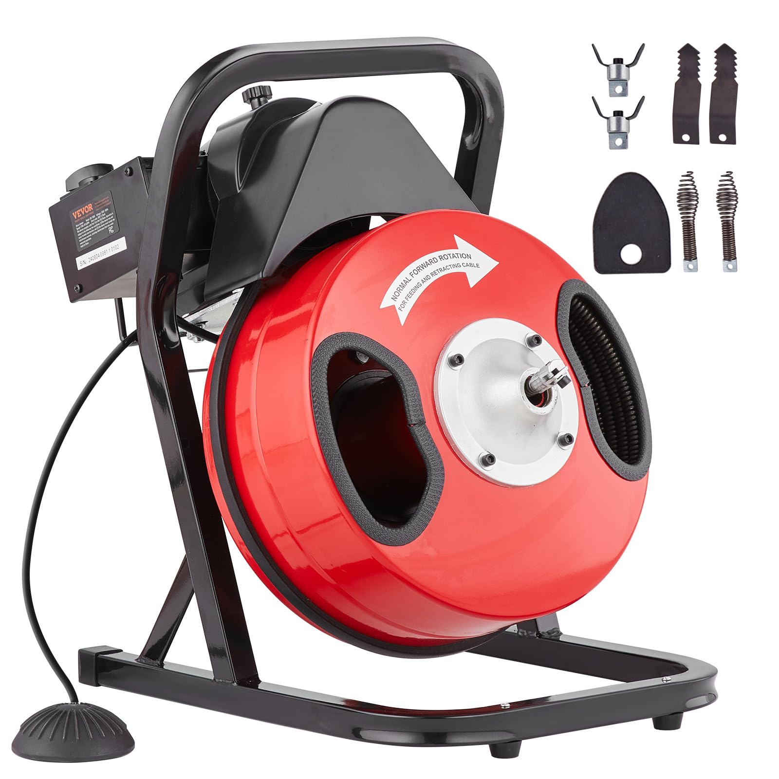 VEVOR 50FT x 1/2Inch Electric Drain Snake Cleaner Machine with 4 Cutters & Foot Switch - Heavy Duty Sewer Auger for 2
