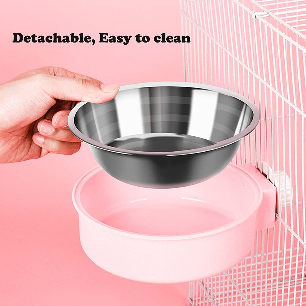 Love Dream Crate Removable Stainless Steel Hanging Pet Bowls - Food & Water Feeder for Kennel, Cage, Coop - Perfect for Cats, Dogs, Rabbits & Small Animals (Large, Pink) - Ideal for Travel, Camping & Home Use