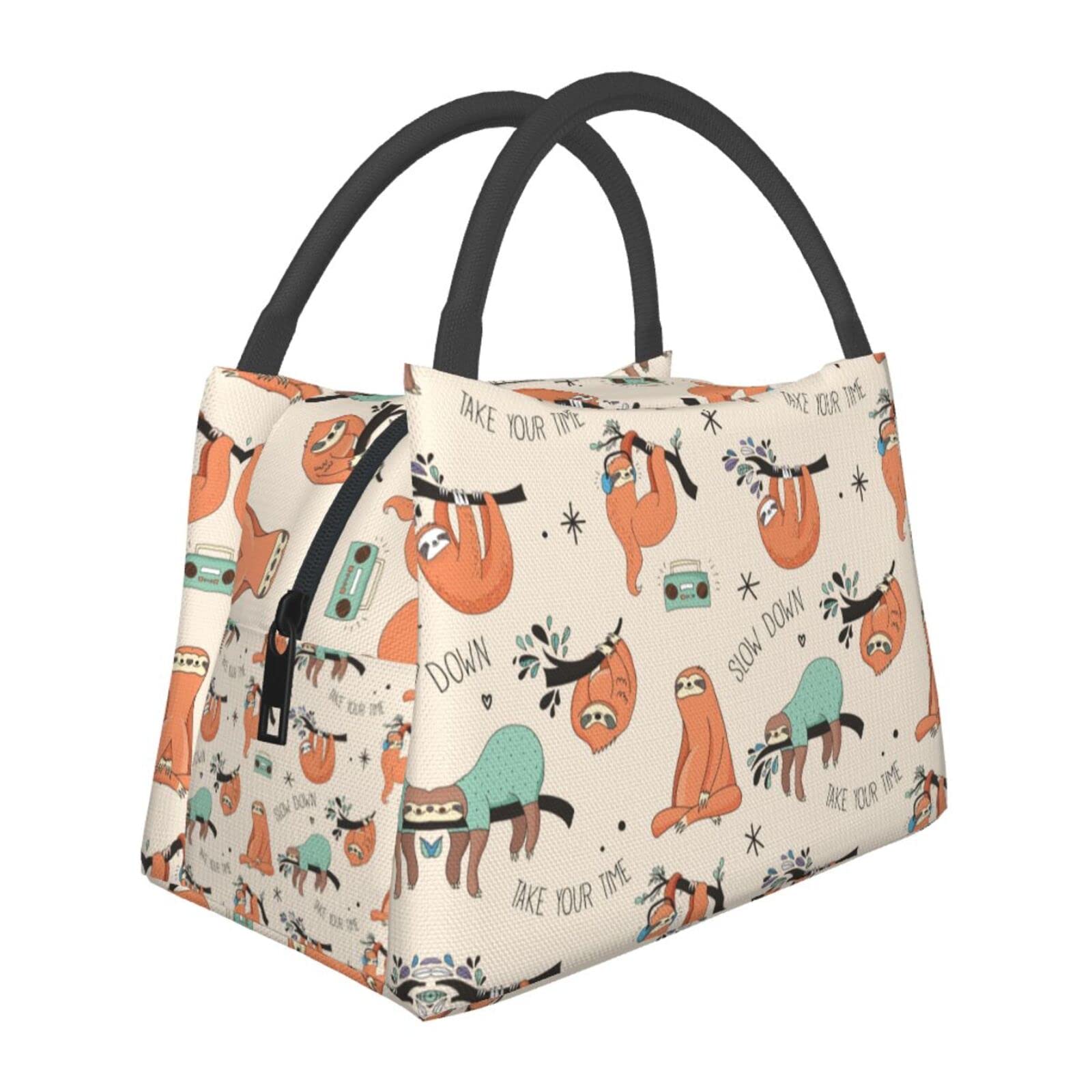 Funny Sloths Insulated Lunch Bag - Reusable & Portable Large Lunch Tote for Women & Men - Perfect for School, Work, Office & Picnics