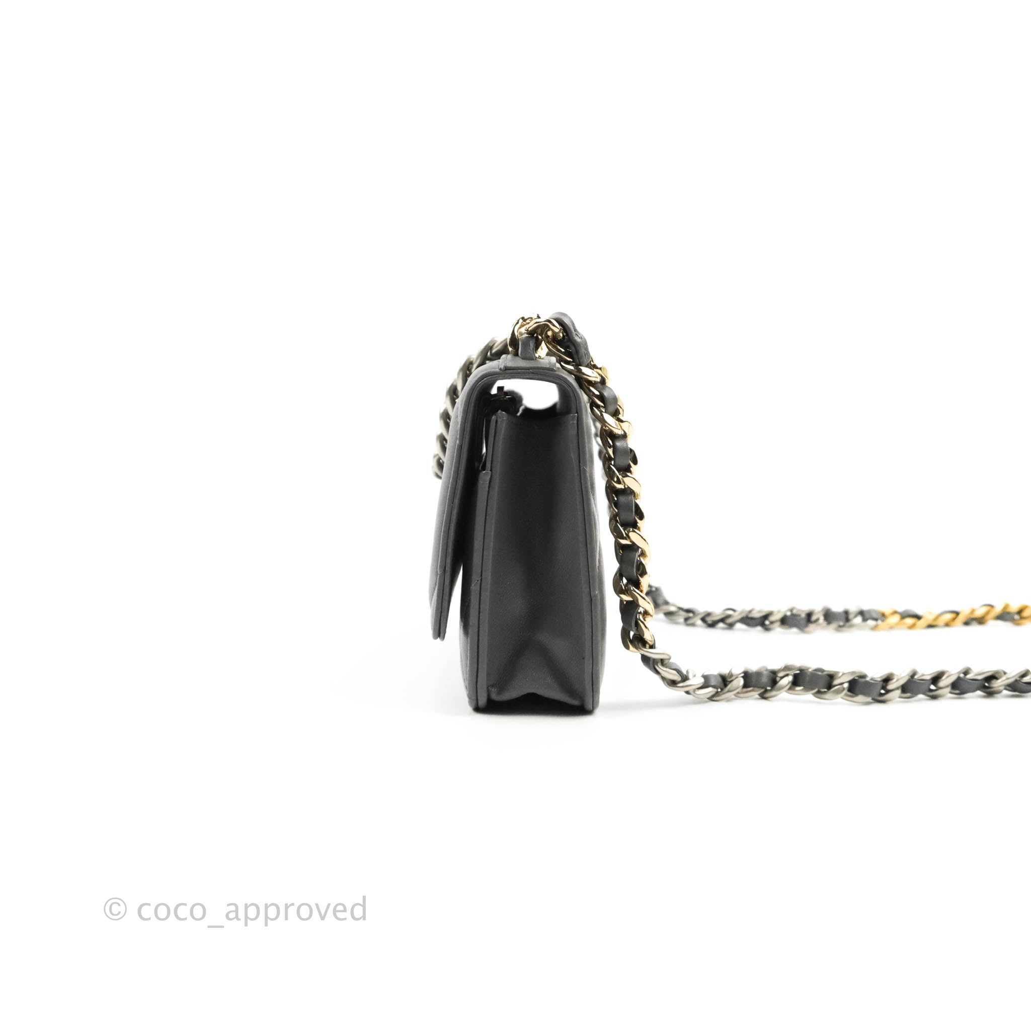 Chanel 19 Wallet on Chain WOC - Dark Grey Lambskin Leather with Mixed Hardware | Luxury Crossbody Bag for Women, Perfect for Evening Events & Daily Use