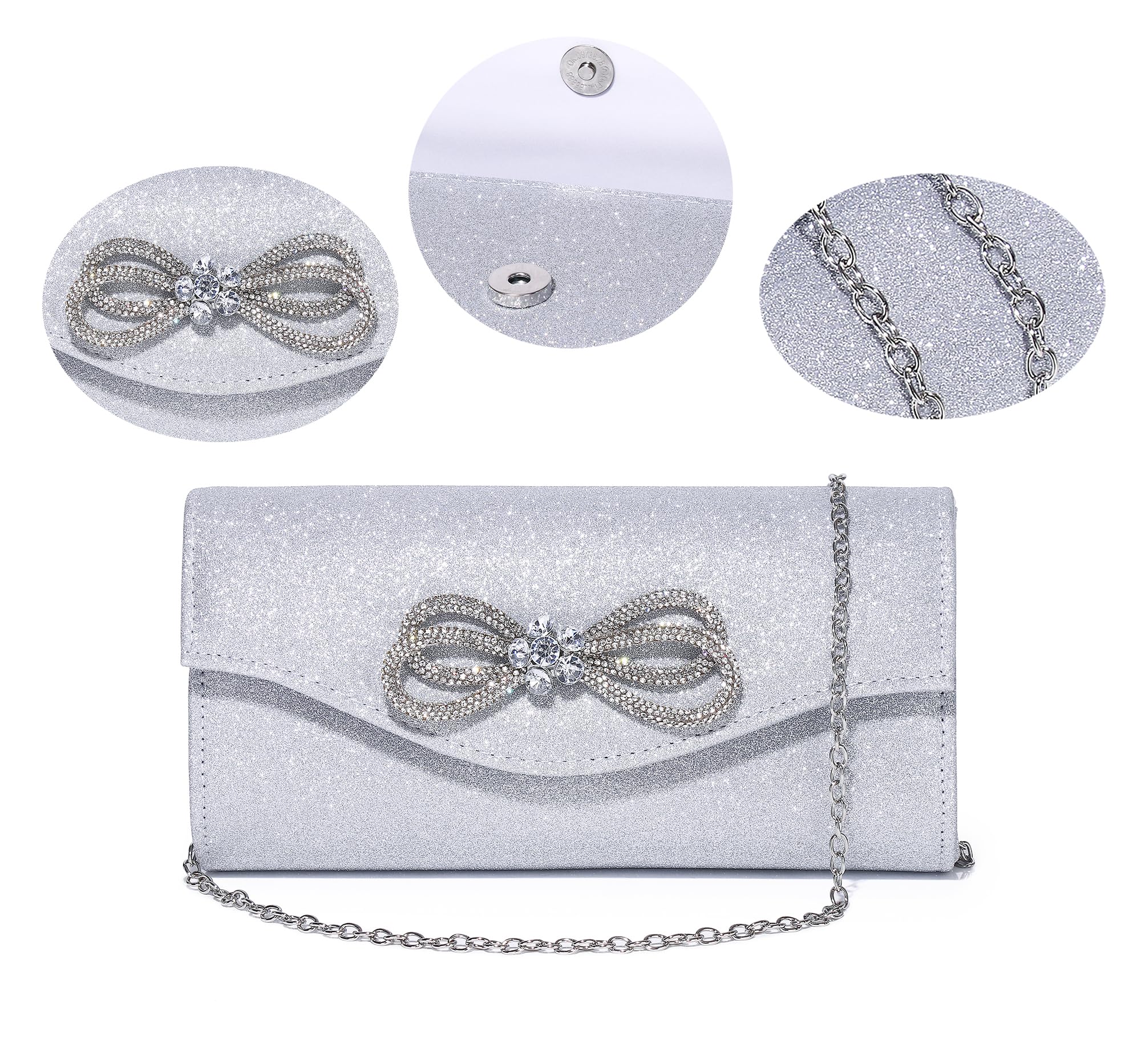Elegant Women's Diamond Bow Rhinestone Clutch Purse - Sparkling Evening Bag for Wedding, Prom, Cocktail Party & Formal Events - Perfect Accessory for Brides, Bridesmaids and Special Occasions