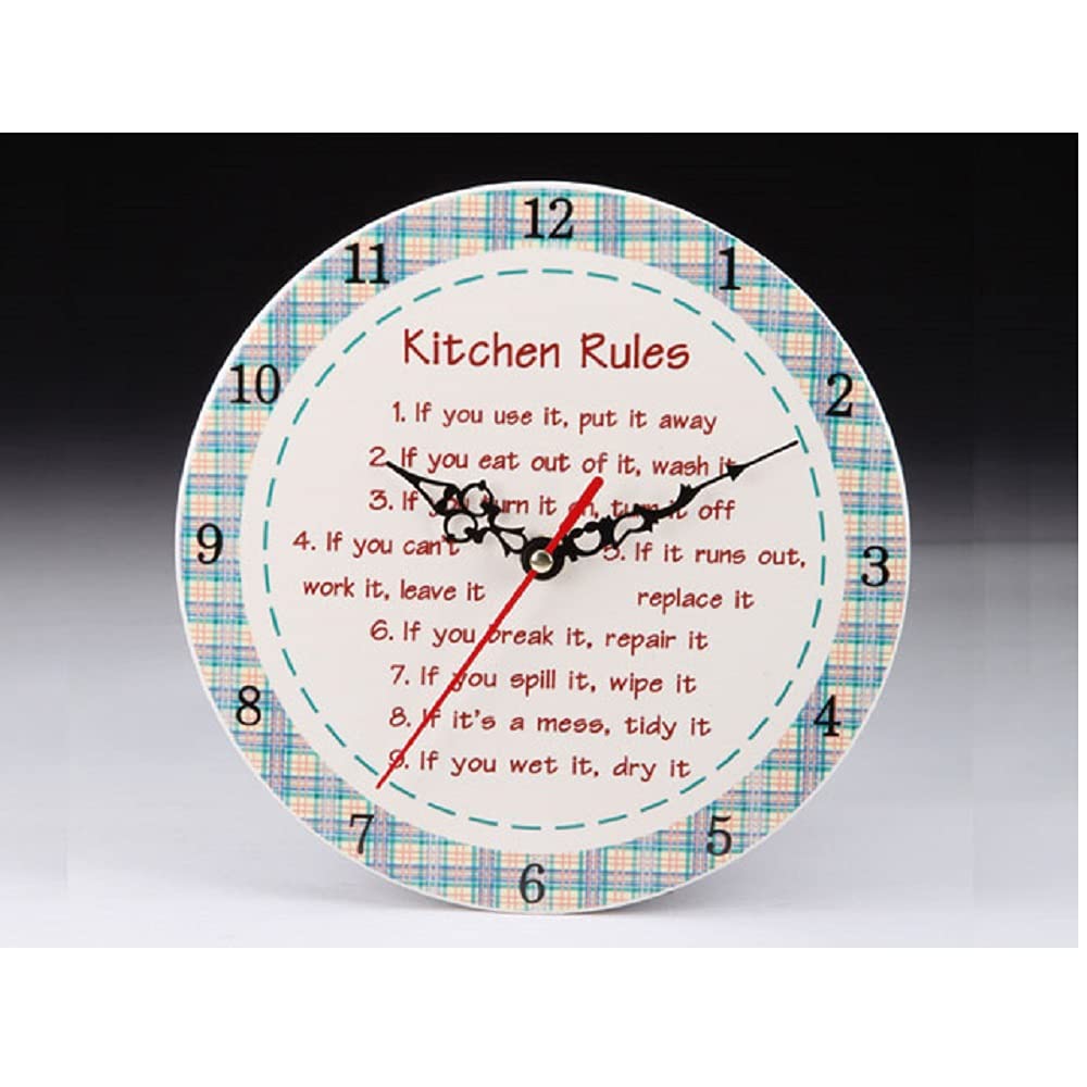 8 Inch Wall Clock with Kitchen Rules - Perfect for Home, Office, and Classroom Decor