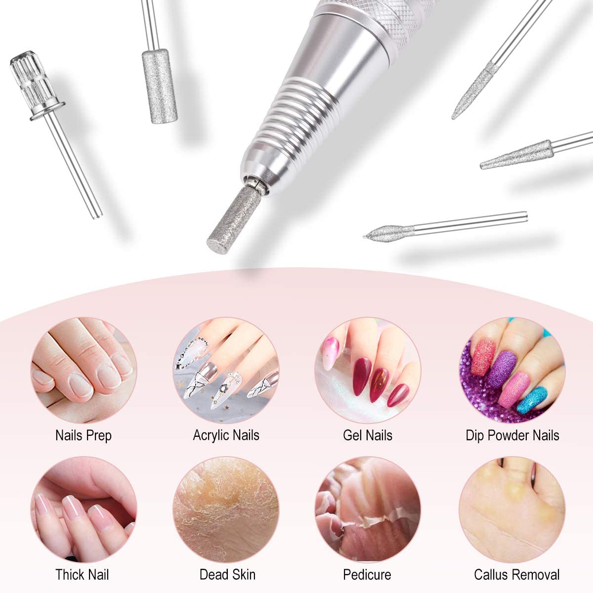 Professional Electric Nail Drill Machine Kit - Multifunctional Nail File for Acrylic, Gel & Nail Art | Perfect for Beginners & Salon Use | Portable Nail Polisher Set (White) | Home Manicure & Professional Nail Care Solution