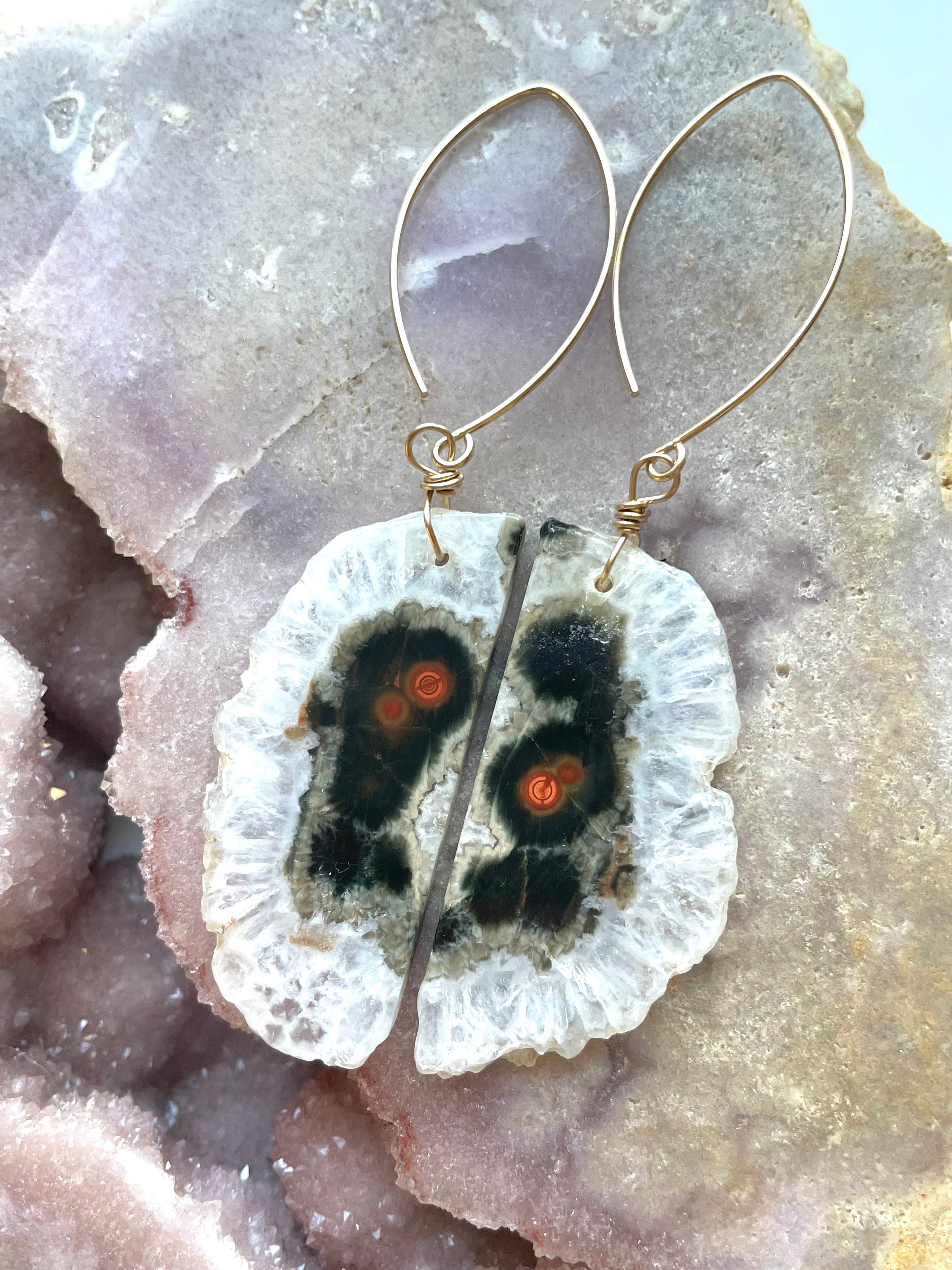 Gold Ocean Jasper Dangle Drop Crystal Earrings for Women - Natural Stone Boho Jewelry for Everyday Wear & Special Occasions