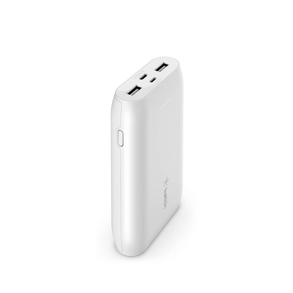 Belkin BoostCharge 10K Portable Charger - 10000mAh Power Bank with Multiple Ports, Fast Charging, Compact Design (White) - Perfect for Travel, Camping, and Emergency Charging