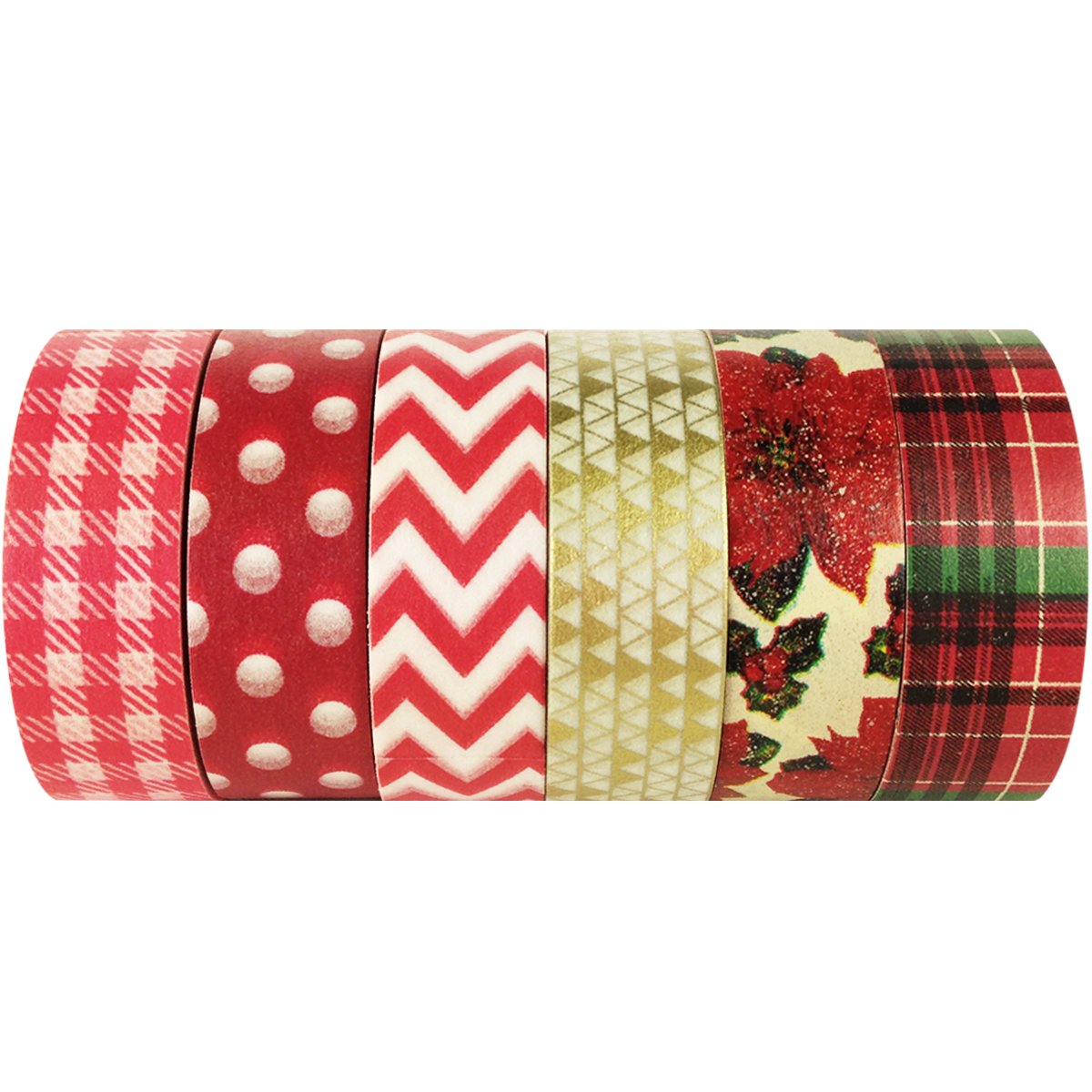 Allydrew Red Poinsettia Washi Tape Set - 6 Rolls Christmas Decorative Masking Tapes for Scrapbooking, Gift Wrapping & DIY Crafts