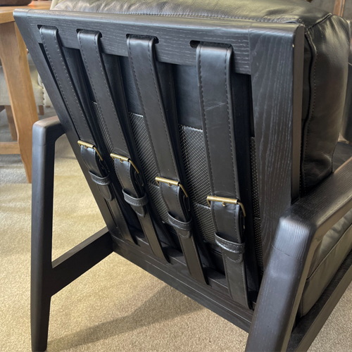 Premium Cabana Bucket Back Leather Chair - Black Upholstery with Black Metal Frame | Perfect for Patio, Poolside & Outdoor Lounge Decor