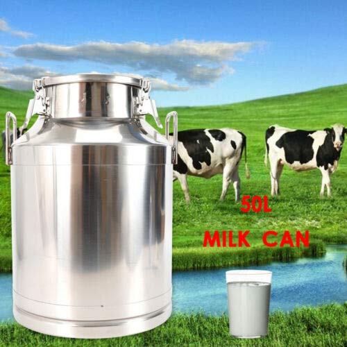 50L 13.25 Gallon Stainless Steel Milk Can Bucket with Three Latch Buckets - Airtight Leak Proof Food Grade Container for Milk, Wine, Oil Storage - Perfect for Dairy Farms, Breweries & Commercial Kitchen Use