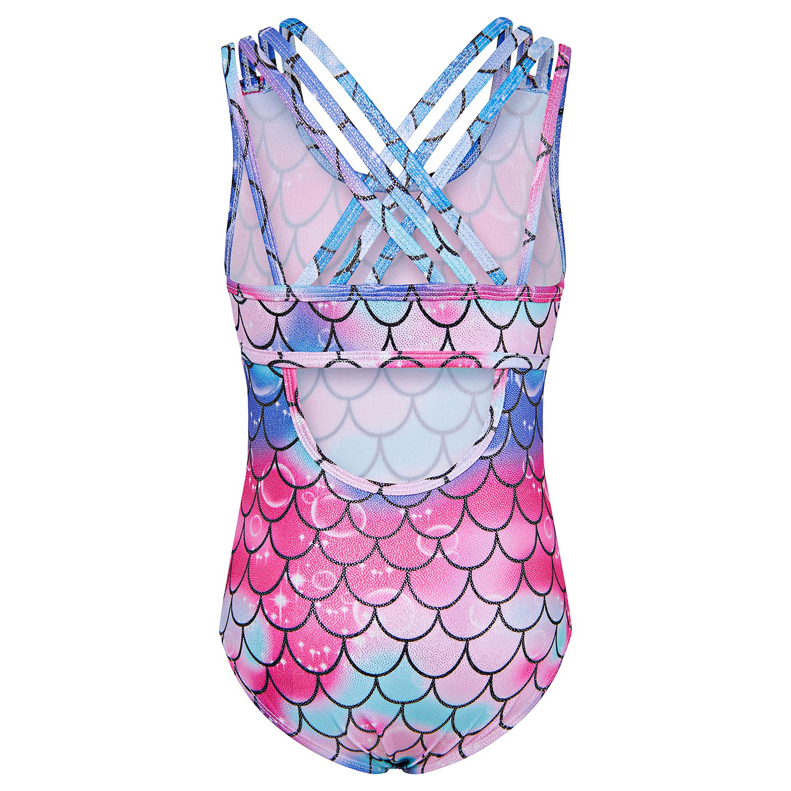 3T 4T Girls Gymnastics Leotards - Sparkly Mermaid Camisole with Criss-Cross Straps, Dance Leotards for Toddlers, Birthday Gifts for Girls, Perfect for Ballet Recitals & Dance Competitions