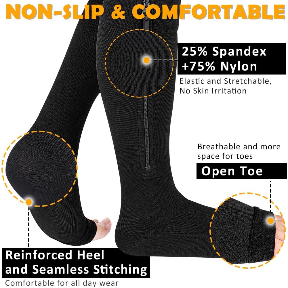 CASMON 15-20mmHg Compression Socks for Women & Men - Knee High Medical Support Stockings for Varicose Veins, Post-Surgery Recovery, Swelling Relief - Ideal for Nurses, Pregnancy & Travel (1 Pair) - Open Toe Design for Comfort & Breathability