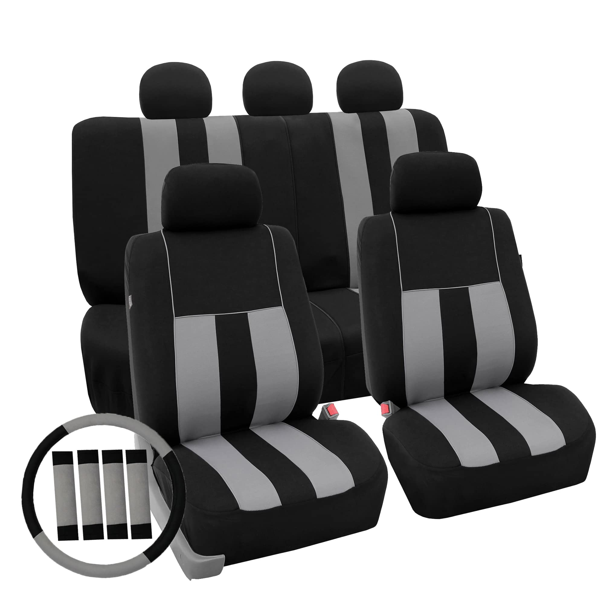 Premium FH Group Car Seat Covers - Full Set Gray Striped Universal Fit for Cars, Trucks & SUVs | Airbag Compatible & Split Rear Design | Durable Interior Accessories for Commuting, Road Trips & Family Protection