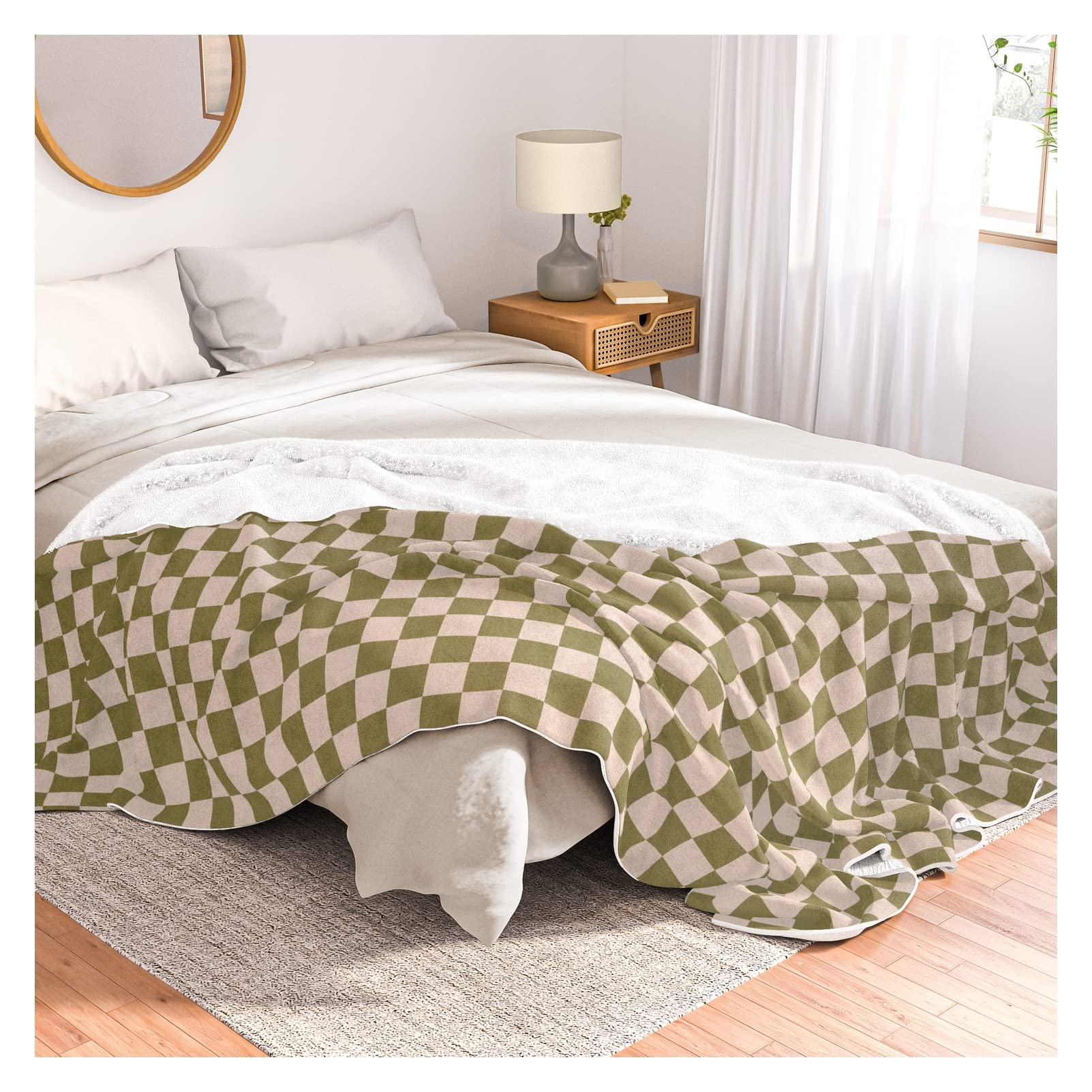 Galaxy Eyes Checkerboard Print Throw Blanket - Green Check Vi Design - 88