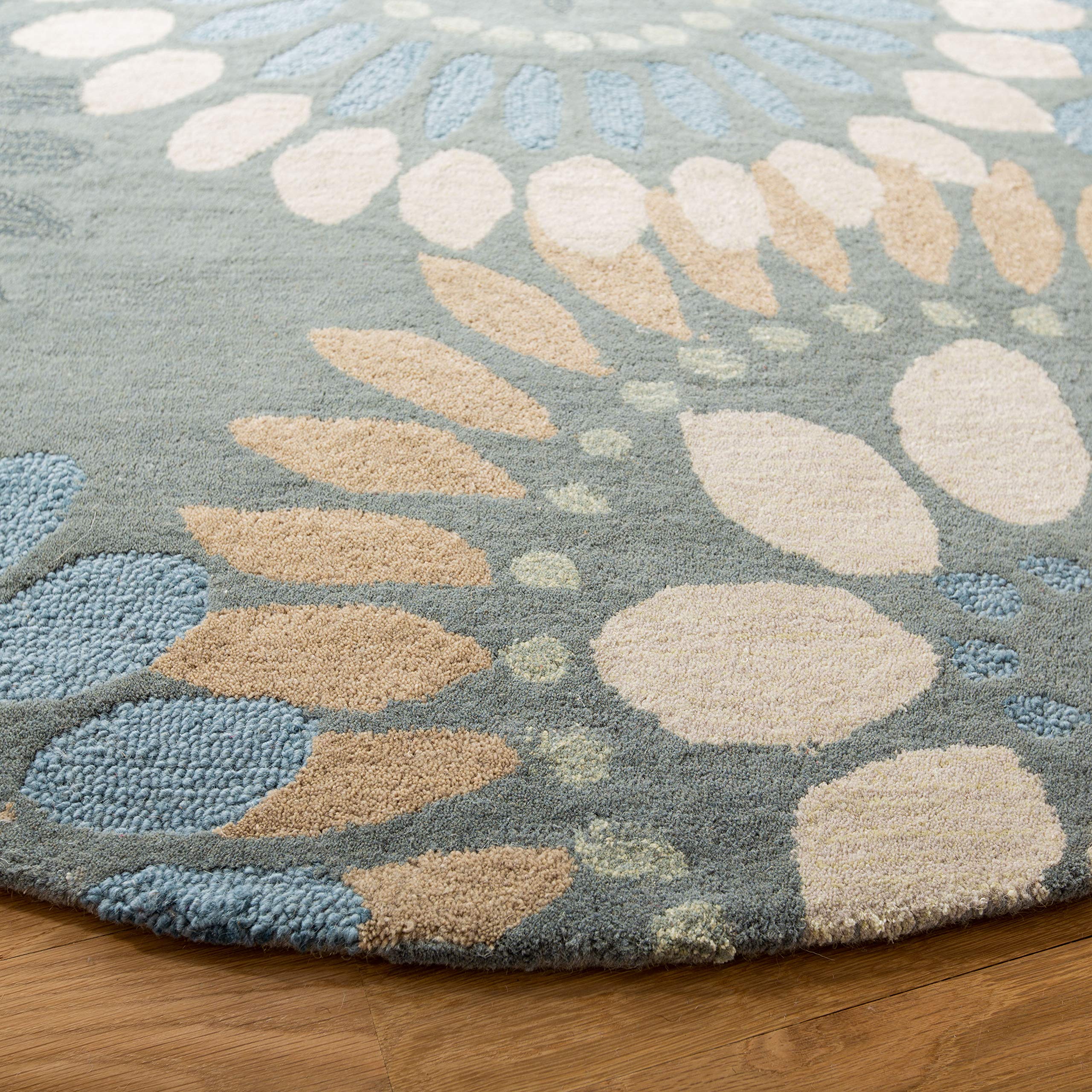 SAFAVIEH Jardin Collection 6-Foot Round Handmade Floral Wool Area Rug - Grey & Blue (JAR455A) | Premium Floor Covering for Living Room, Bedroom & Office Decor