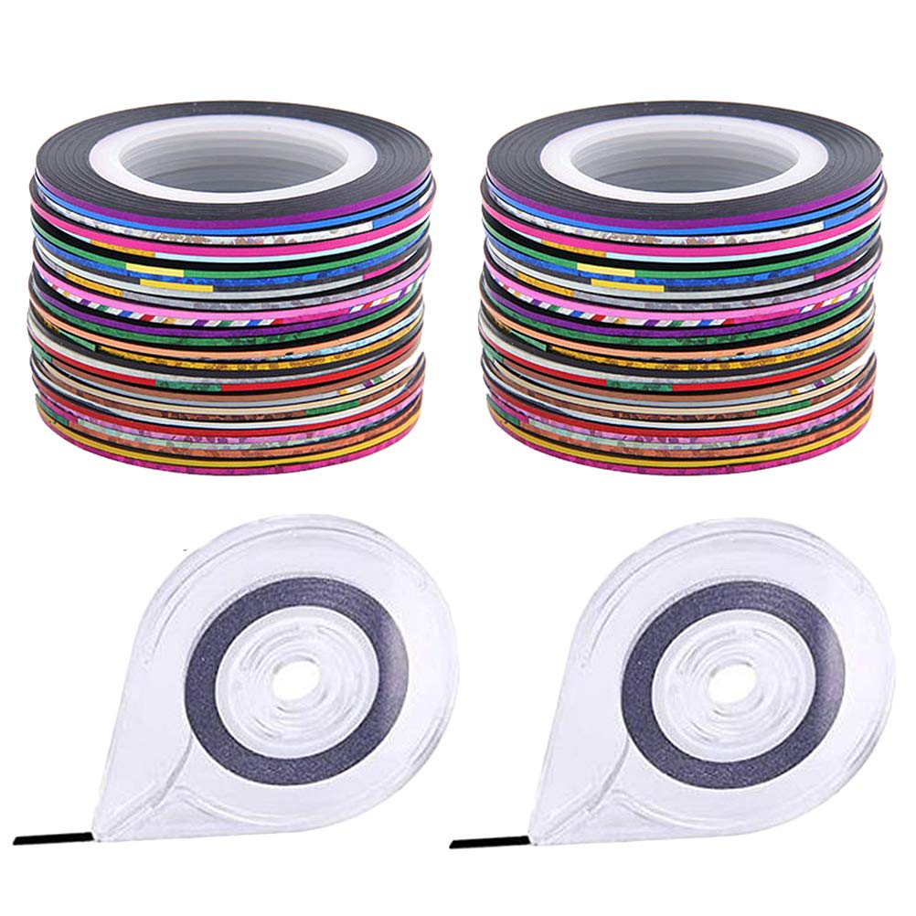Minkissy 60 Rolls Nail Striping Tape - DIY Nail Art Decoration Stickers with 2 Nail Tape Dispensers | Professional Manicure Tools for Salon & Home Use | Perfect for French Tips, Geometric Designs & Creative Nail Art