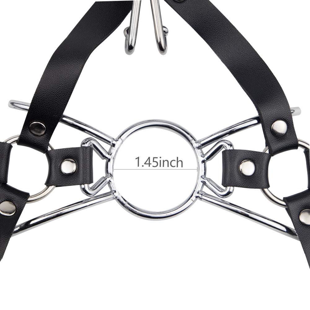 FST Metal Spider Ring Gag with Head Harness & Nose Hook - BDSM Adult Sex Toy for Couples Play - Adjustable Silver BDSM Gear for Dominance & Submission Scenes