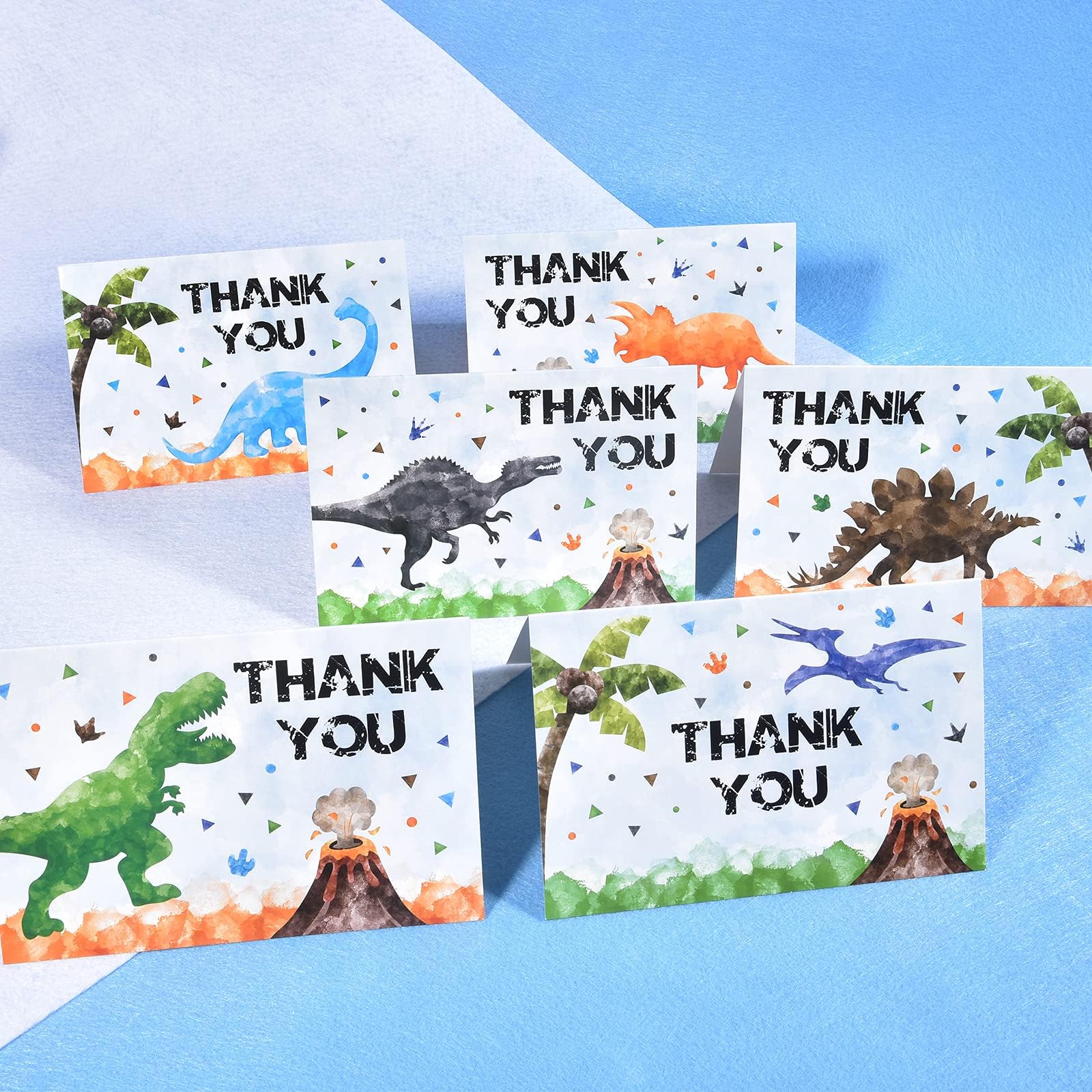 WERNNSAI Dinosaur Thank You Cards - Set of 24 Blank Watercolor Dino Note Cards with Envelopes (11×16cm) for Kids Birthday Parties, Baby Showers, Graduations & Appreciation Gifts