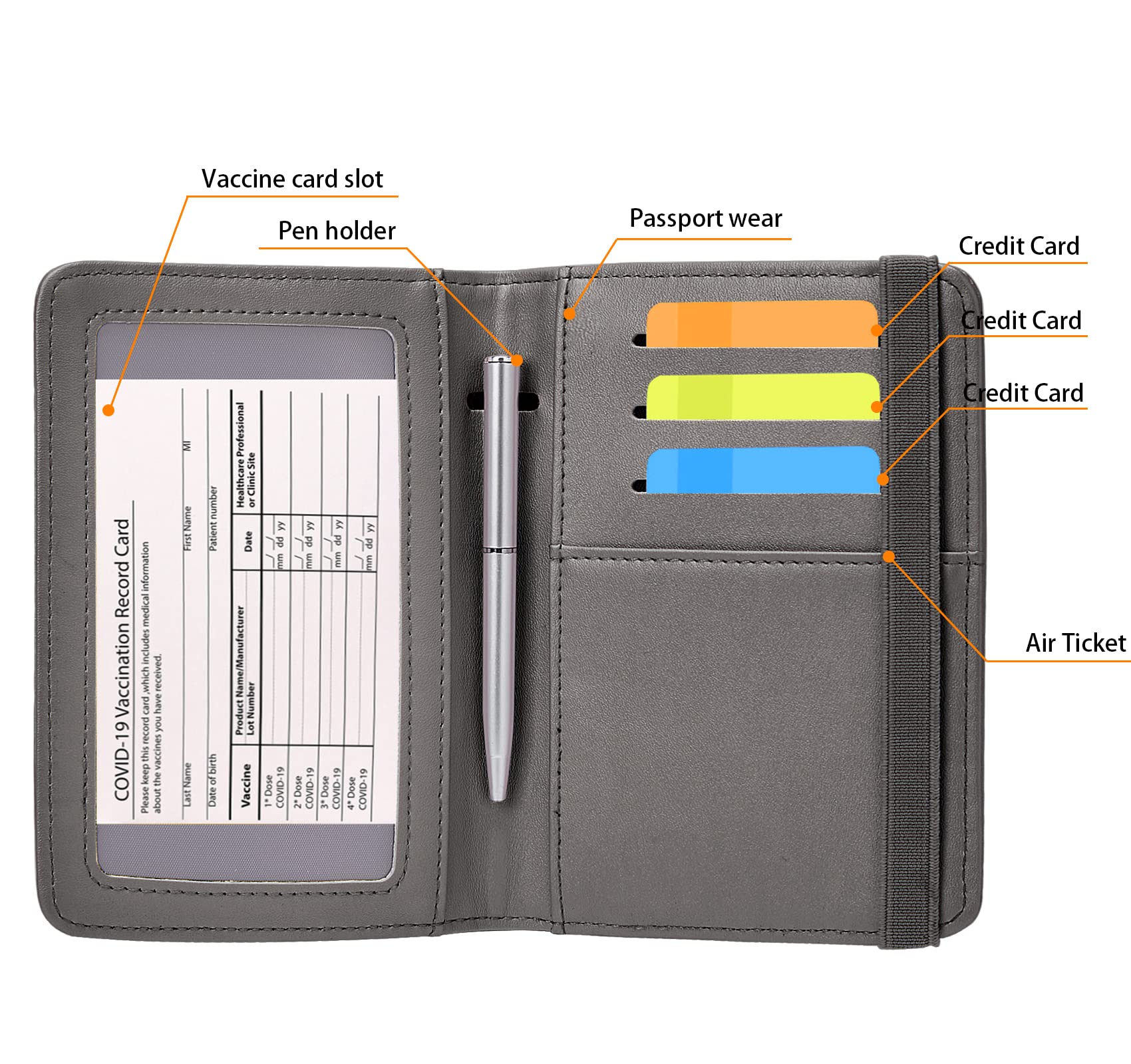 ZOPPEN RFID Blocking Passport Holder Wallet for Women & Men - Travel Document Organizer Cover Case with Secure ID Protection, Grey | Perfect for Airports, Vacations & Business Trips