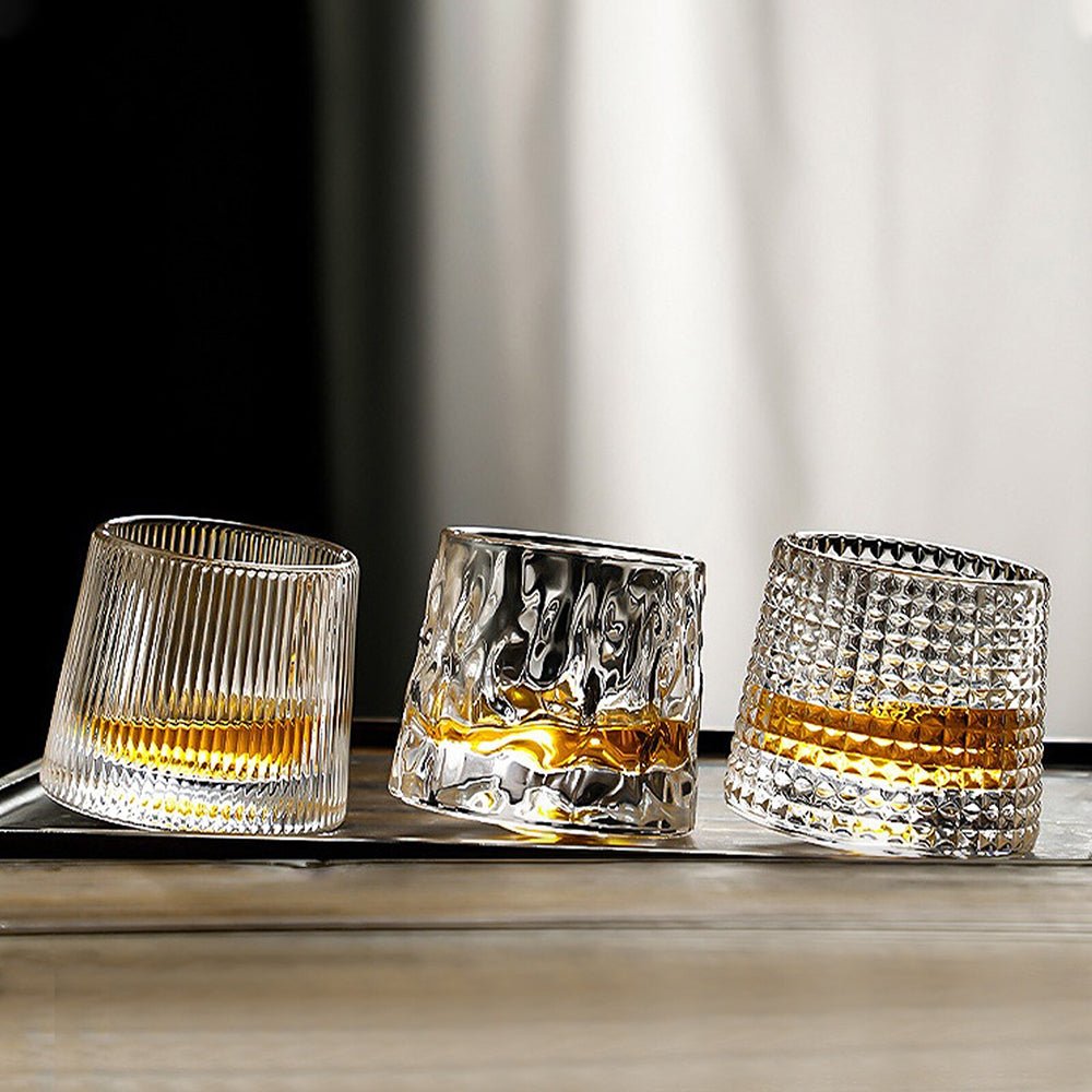 Vintage Old Fashioned Whiskey Glasses Set - 4 Pack Classic Rotating Bar Glasses for Bourbon, Scotch & Cocktails - Perfect for Home Bars, Parties & Gifts