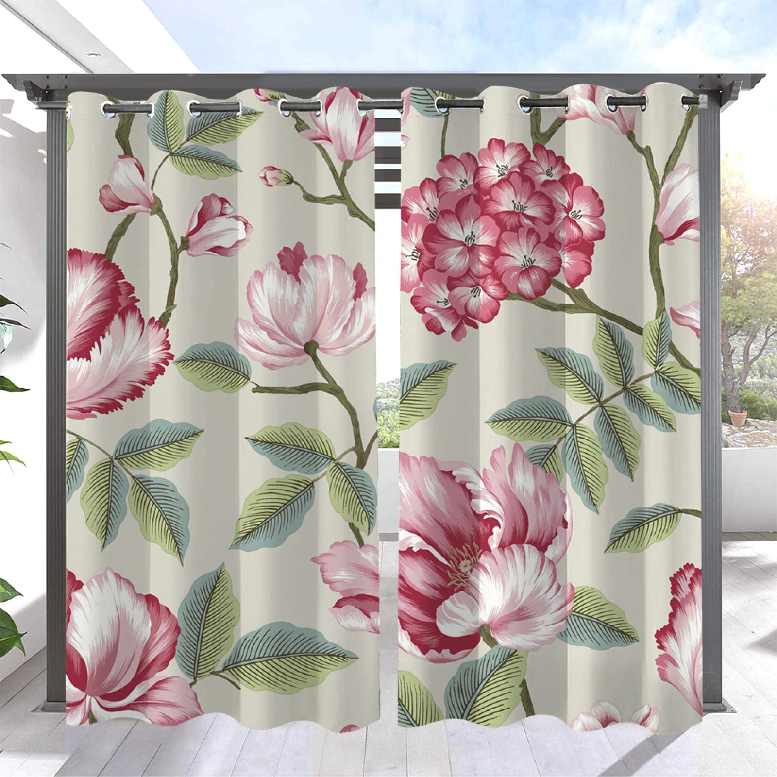 Pink Floral Blackout Outdoor Curtains - 84