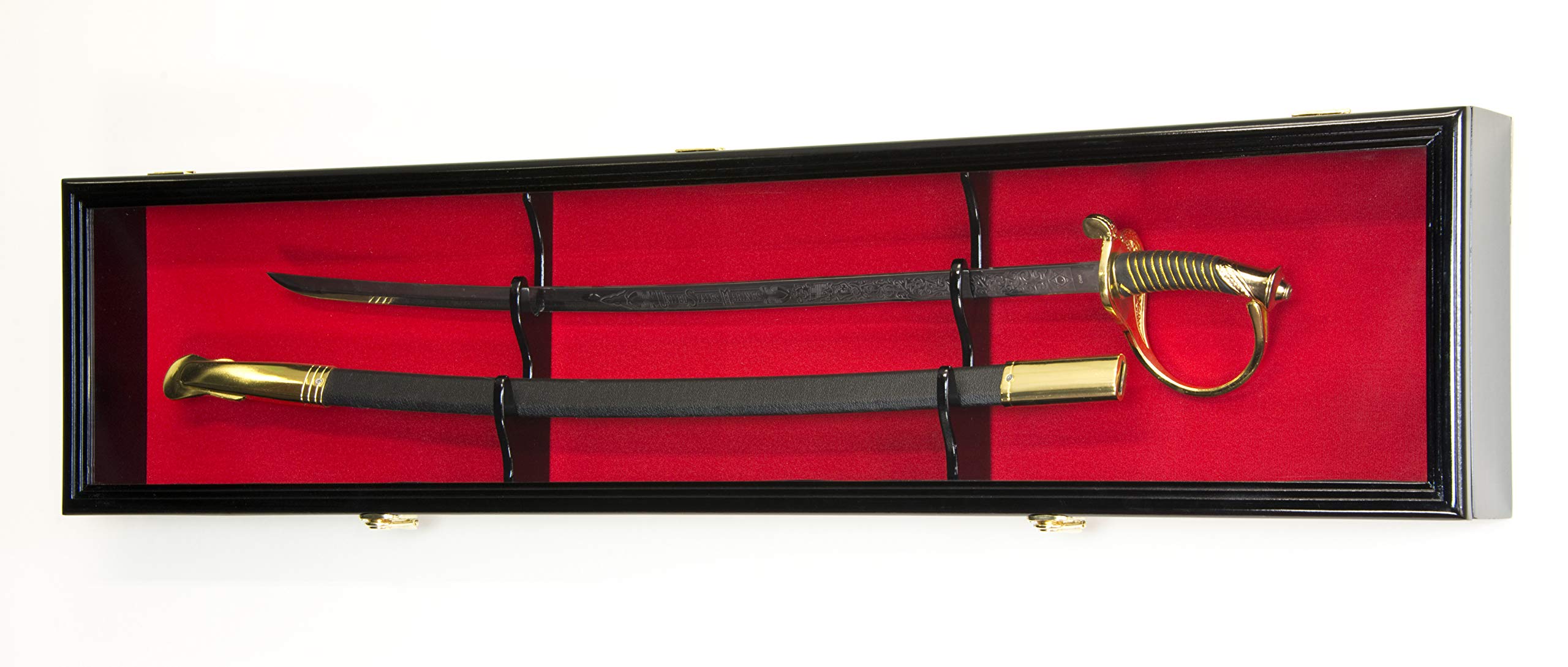 Lockable Sword Display Case with 98% UV Protection - Wall Mount Cabinet for US Army Officer & NCO Sabers - Perfect for Home, Office, or Military Memorabilia Collection