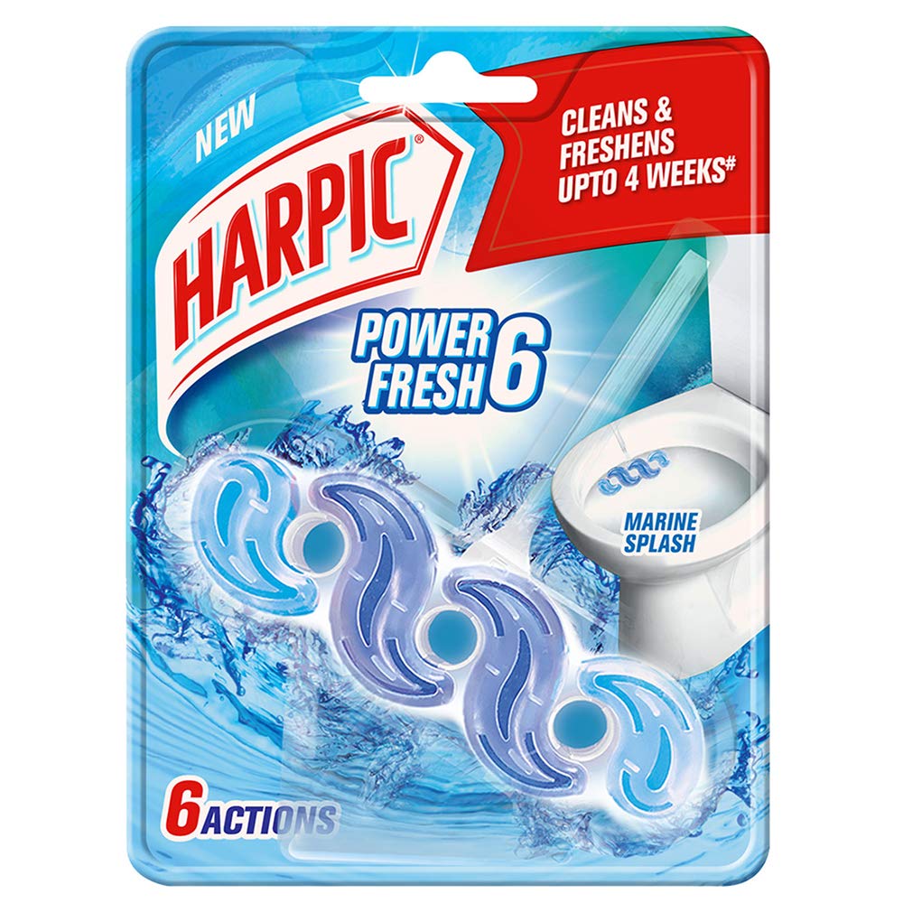 Harpic Power Fresh Toilet Cleaner Rim Block - Marine Splash Scent, 35g (6-Pack) | Long-Lasting Freshness & Stain Removal for Toilet Bowls | Perfect for Bathroom Cleaning & Odor Control