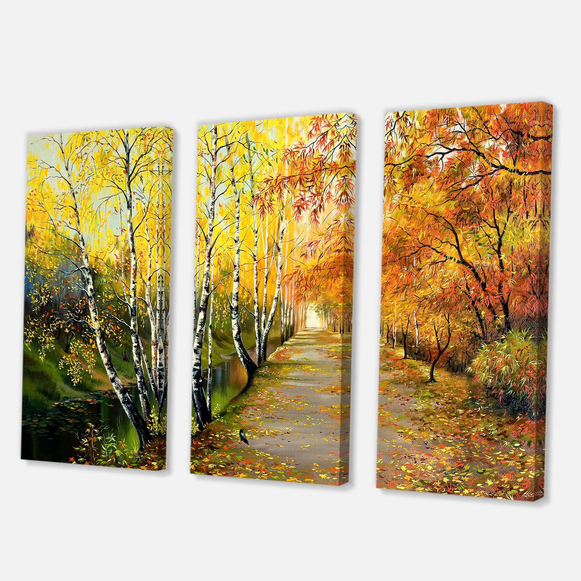 Autumn River in the Woods Landscape Canvas Wall Art - Traditional Nature Painting for Living Room, Bedroom & Office Decor