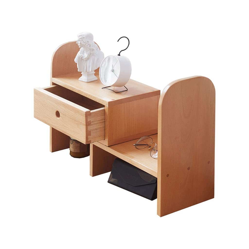 Solid Wood Desktop Bookcase with Drawers & CD Storage - Retractable Small Bookshelf 13.38 Inches High - Perfect for Home Office, Dorm Room & Small Space Organization