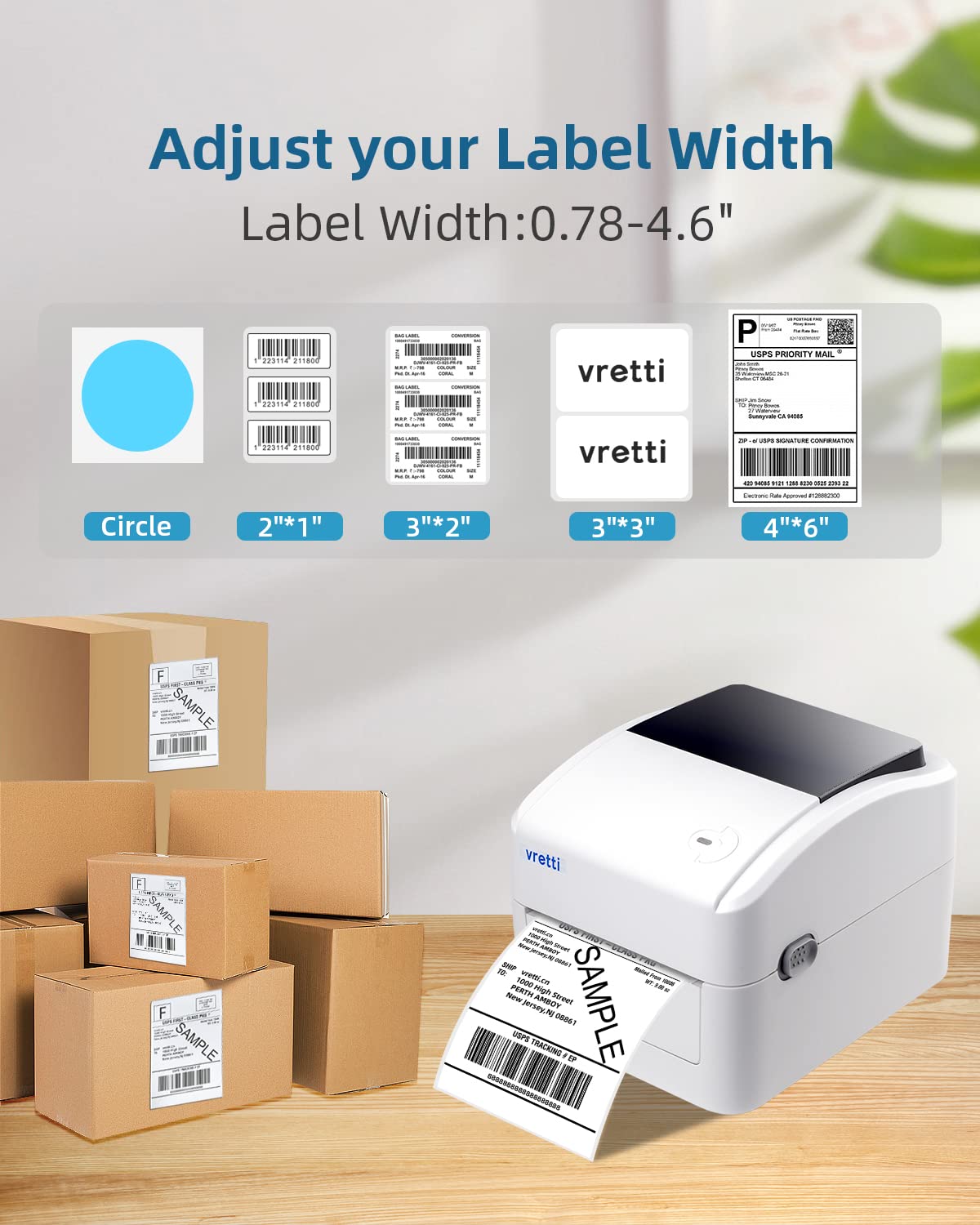 Vretti Bluetooth Thermal Label Printer - Wireless Shipping Label Printer for Small Business & Ecommerce Packages | Compatible with iPhone, Android, USPS, Amazon, UPS, FedEx | Perfect for Home Office, Warehouse & Online Sellers
