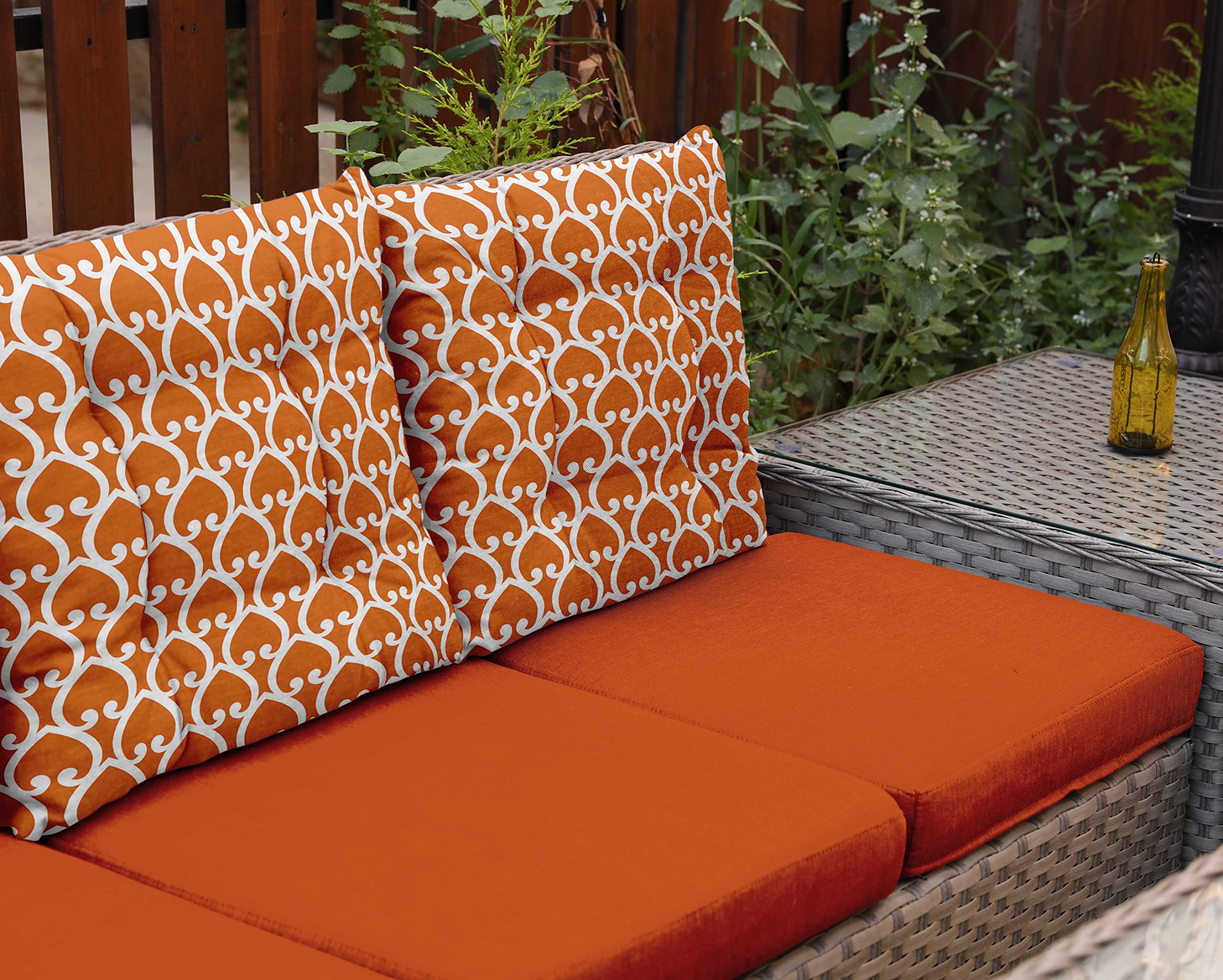 Waterproof 19-Inch Square Tufted Patio Cushion Set of 2 - Indoor/Outdoor Furniture Seat Cushions with Hearts Print in Orange | Perfect for Garden, Deck, Poolside & Outdoor Lounge Chairs