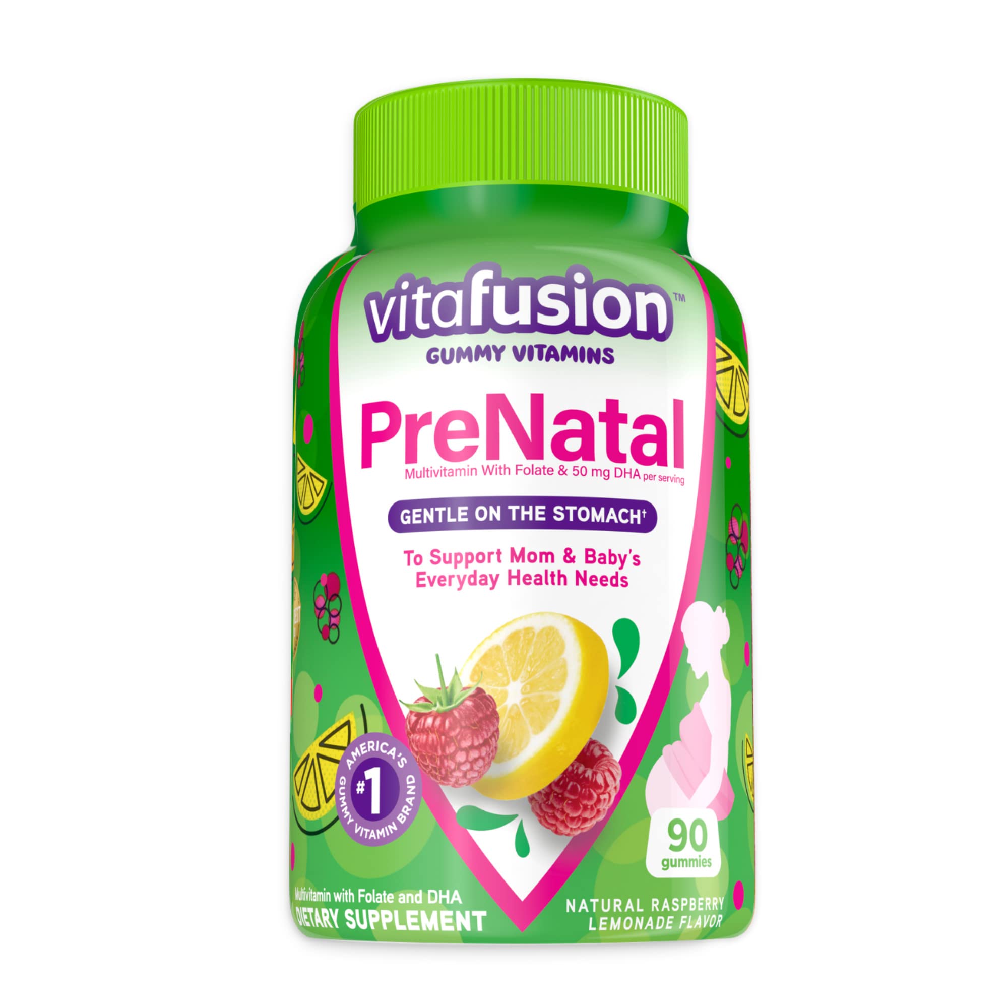 Vitafusion Prenatal Gummy Vitamins - Lemon & Raspberry Lemonade Flavored Prenatal Vitamins for Women, 90 Count | Essential Pregnancy Nutrition for Expecting Mothers