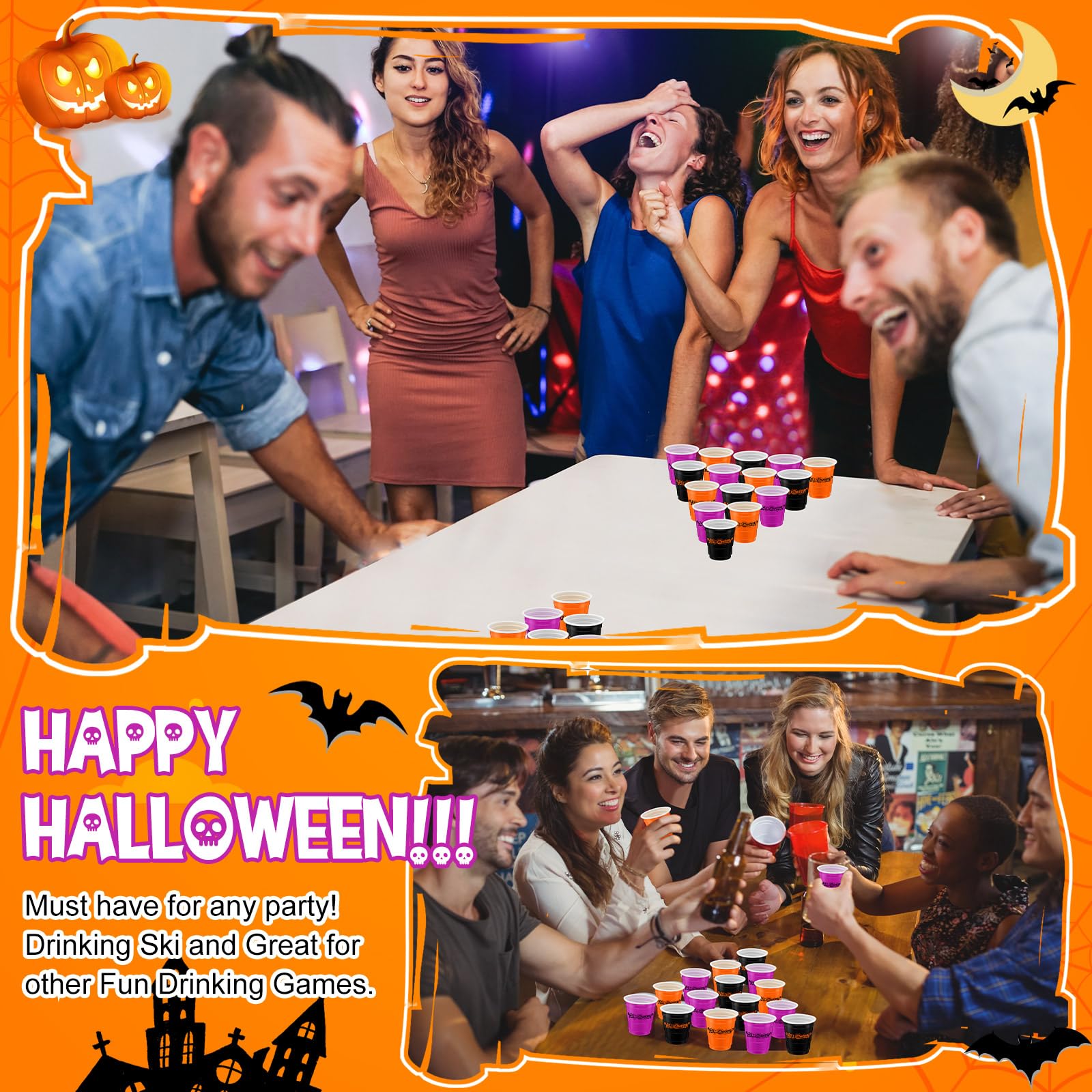 100-Pack Halloween Plastic Cups 2 oz - Disposable Mini Party Cups for Bachelorette, Birthday, Tasting & Serving - Black, Orange, Purple - Perfect for Halloween Parties, Baby Showers & Cocktail Sampling