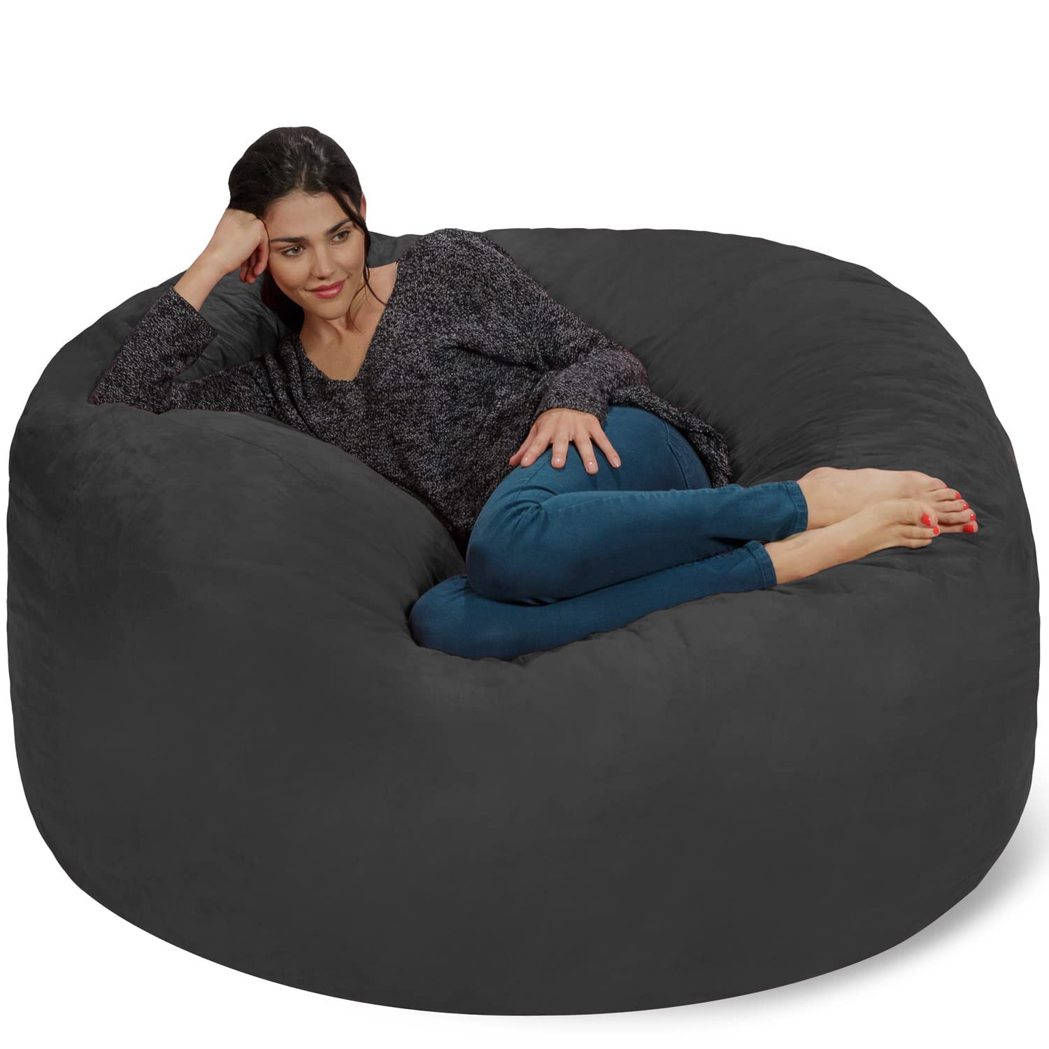 Chill Sack Giant 5-Foot Memory Foam Bean Bag Chair - Ultra Soft Microfiber Cover (Dark Gray) for Living Room, Game Room, Dorm or Bedroom - Oversized Comfortable Lounge Furniture for Relaxing, Gaming & Movie Nights