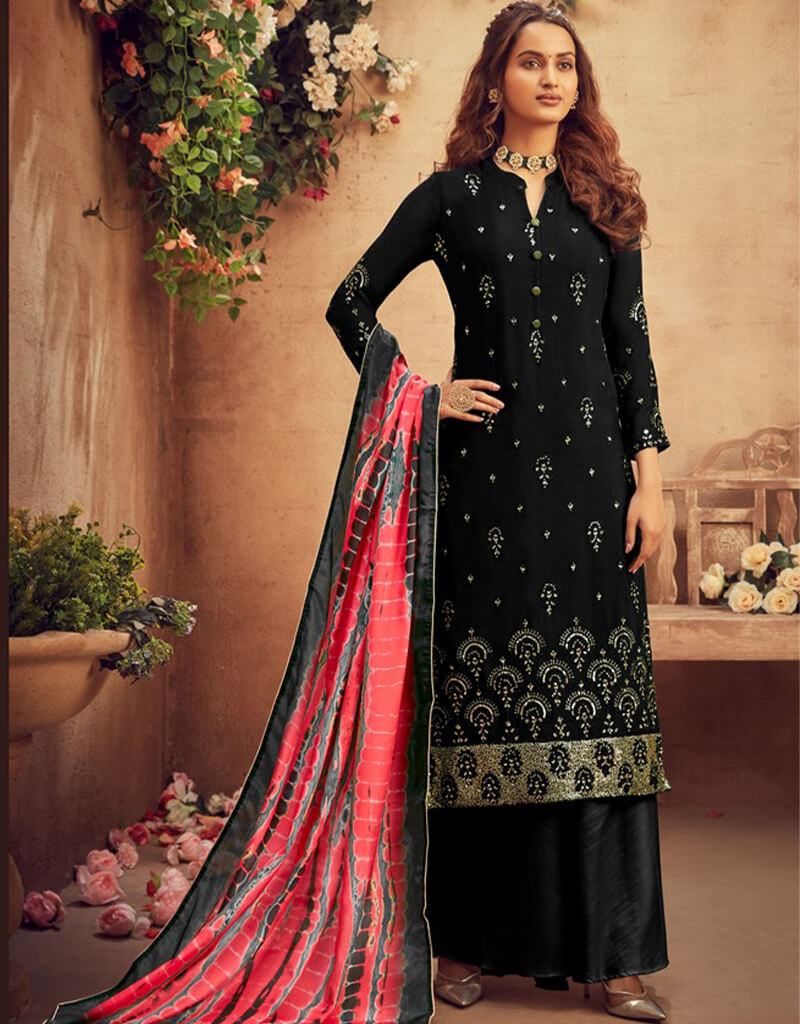 Elegant Black Palazzo Style Suit - Faux Georgette Fabric for Women's Office Wear & Formal Events