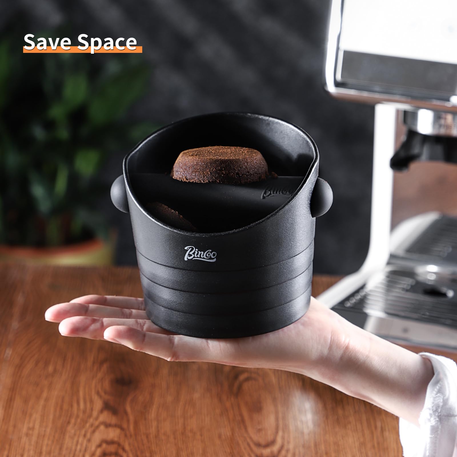 Bincoo Mini 4.5 Inch Coffee Knock Box - Compact Espresso Grounds Container for Home & Bar Use - Durable Black Coffee Accessory - Perfect for Espresso Machines & Coffee Station Organization