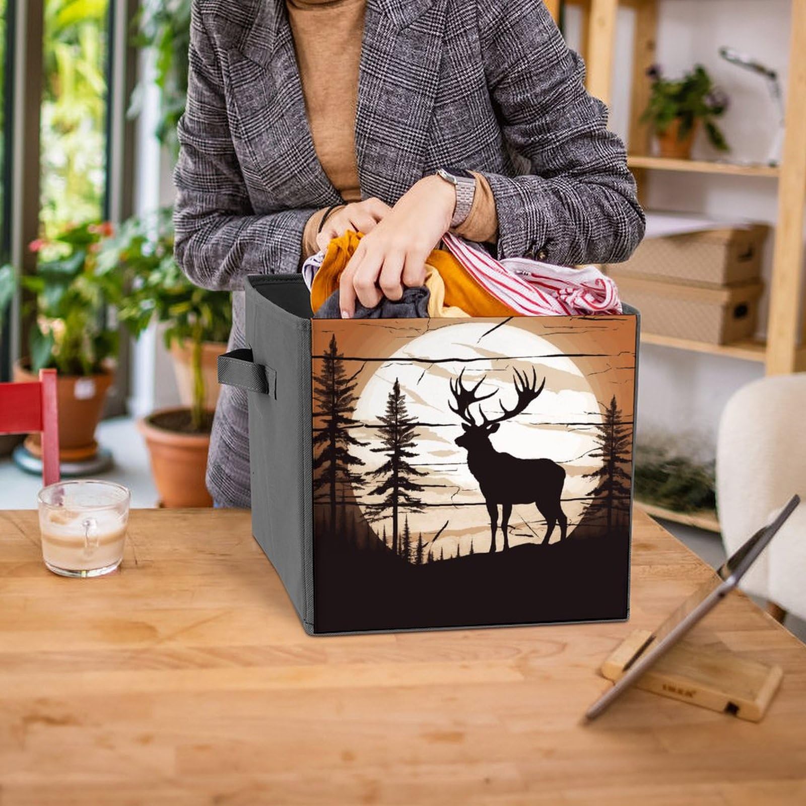 Wild Elk Silhouette Printed Storage Baskets - 2 Pack Fabric Storage Bins for Home Organization | Closet, Nursery, Laundry Room & Office Storage Solutions