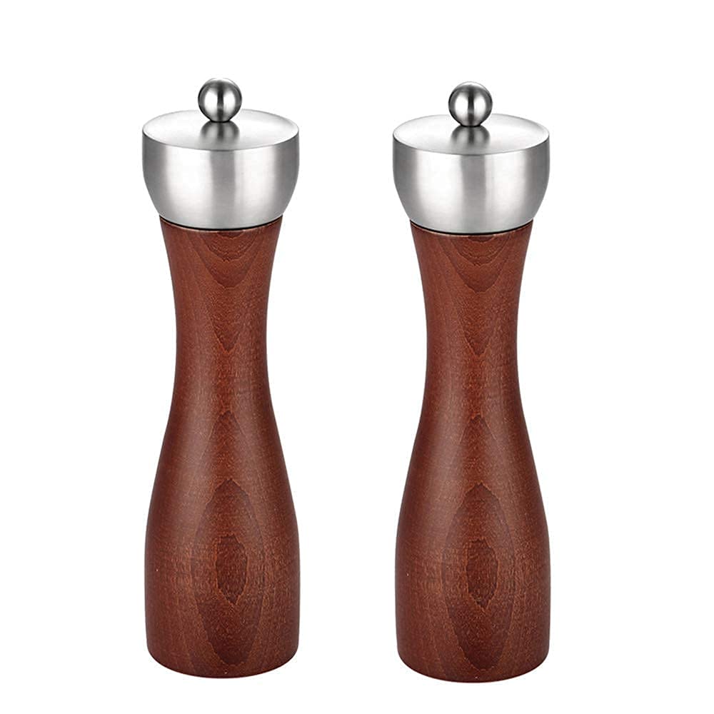 Premium Wooden Salt and Pepper Grinder Set - Manual Adjustable Spice Mill for Kitchen, Dining, BBQ & Travel - Ideal for Home, Restaurants, Picnics & Gifts (Chocolate Color)