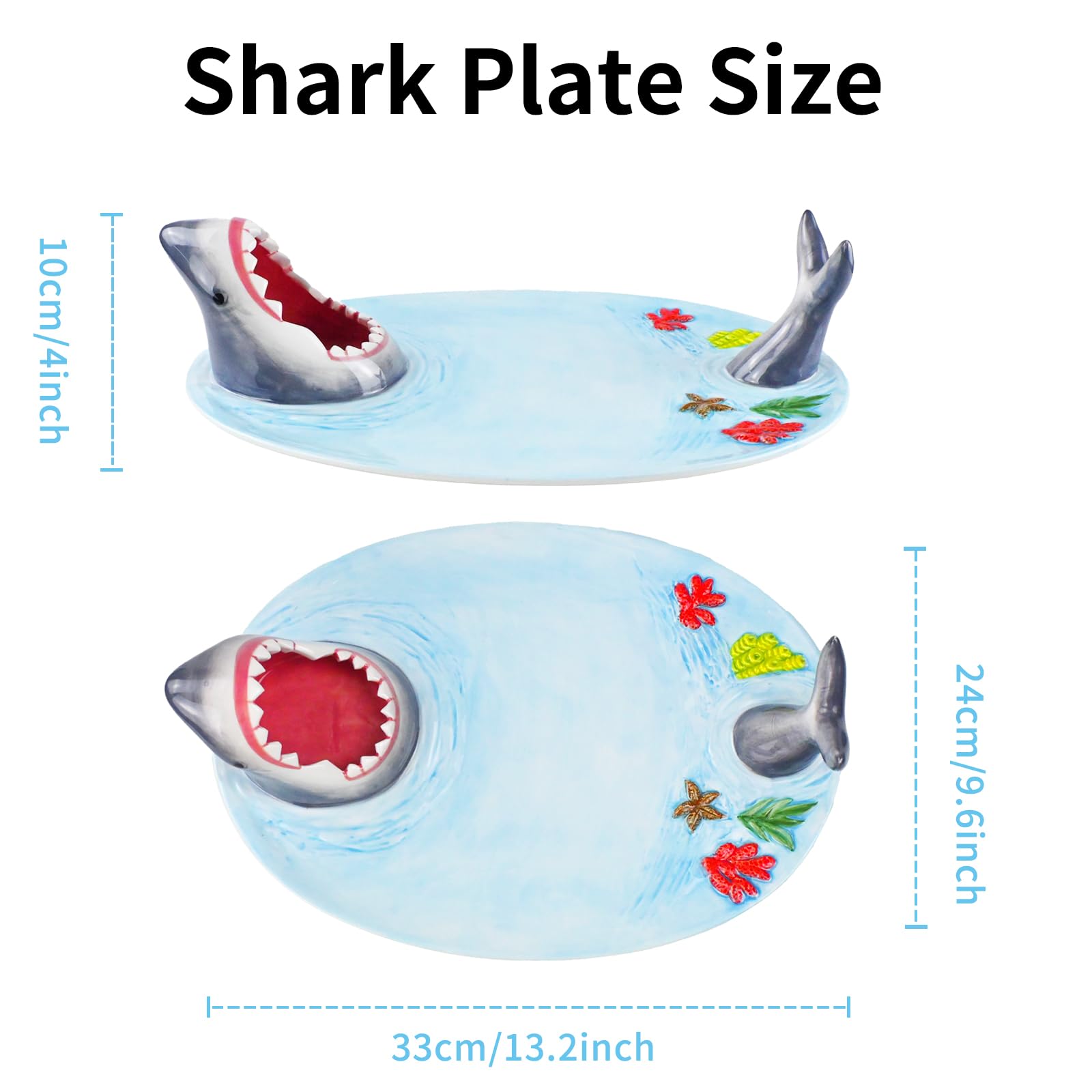 Shark Sushi Plate with Sauce Compartment - Lead-Free Ceramic Dish - Microwave, Oven, Freezer & Dishwasher Safe - Perfect for Sushi Parties, Asian Cuisine & Seafood Dining