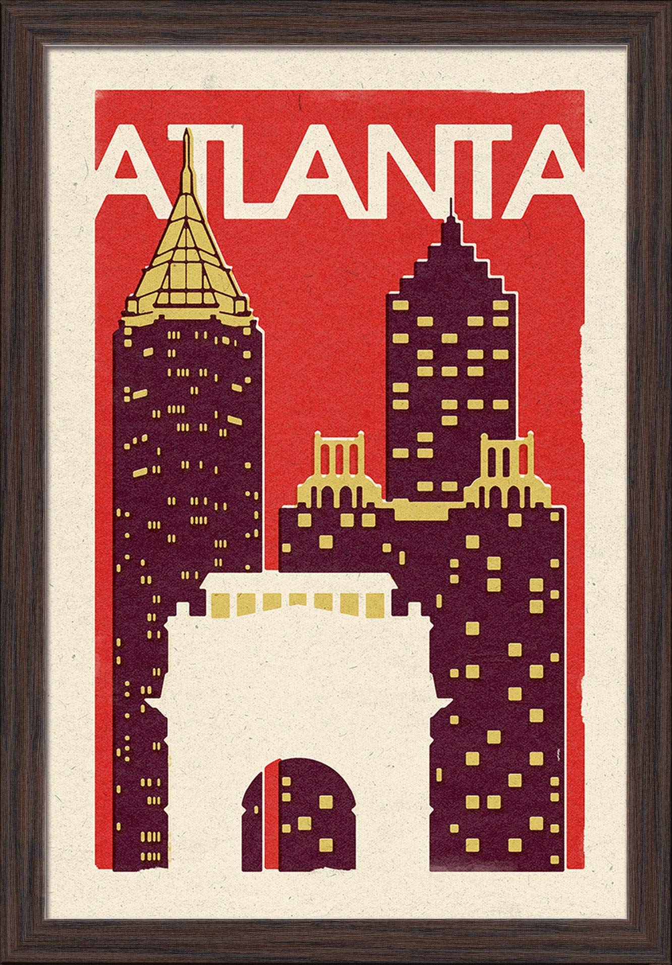 16x24 Giclee Fine Art Print of Atlanta Georgia Skyline - Recycled Wood Frame in Espresso Brown - Perfect for Home & Office Wall Decor