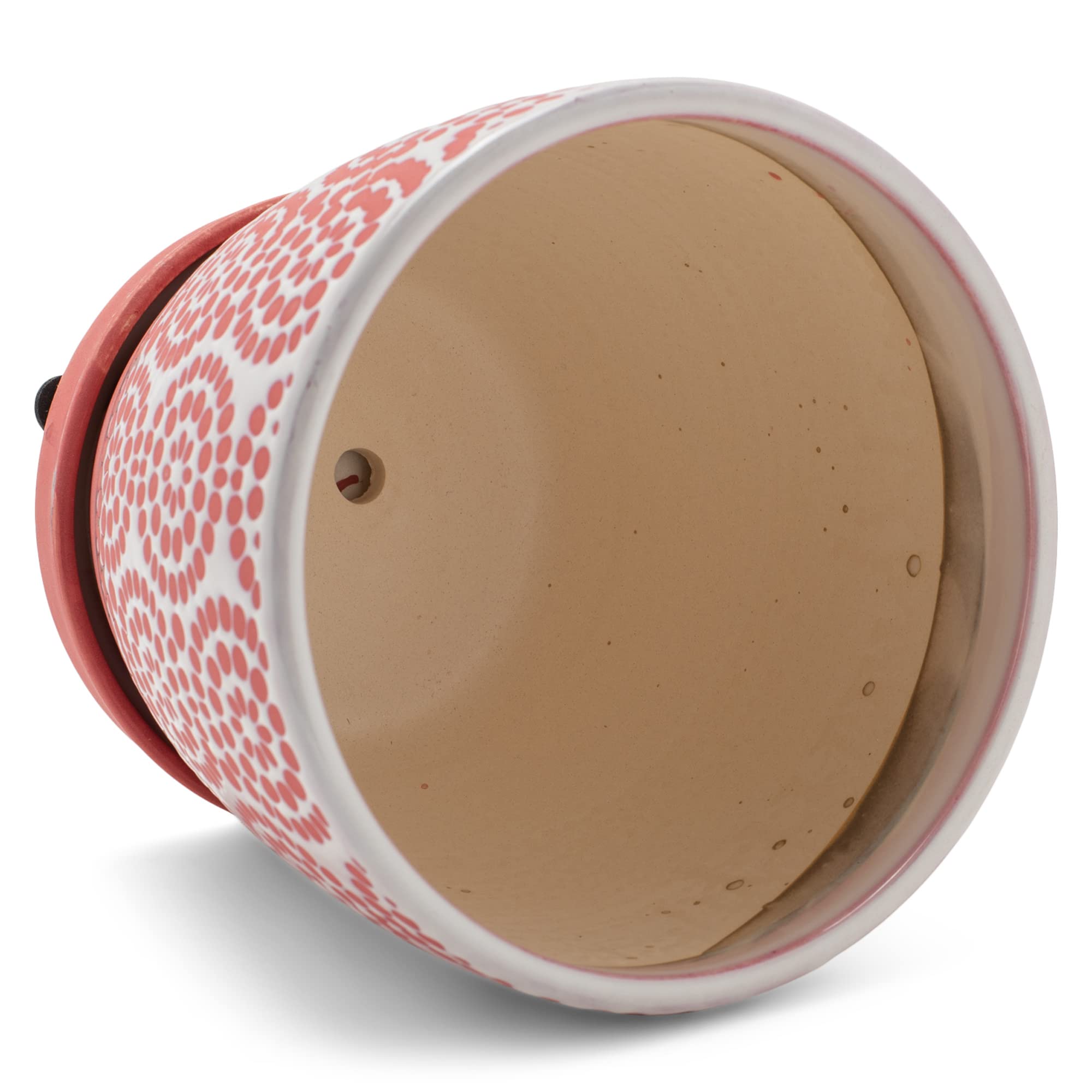 5.5 x 6 Inch Ceramic Flower Pot with Saucer - Dotted Petal Red and White Planter for Indoor Plants, Succulents, and Home Decor | Perfect for Windowsills, Table Centerpieces, and Garden Displays