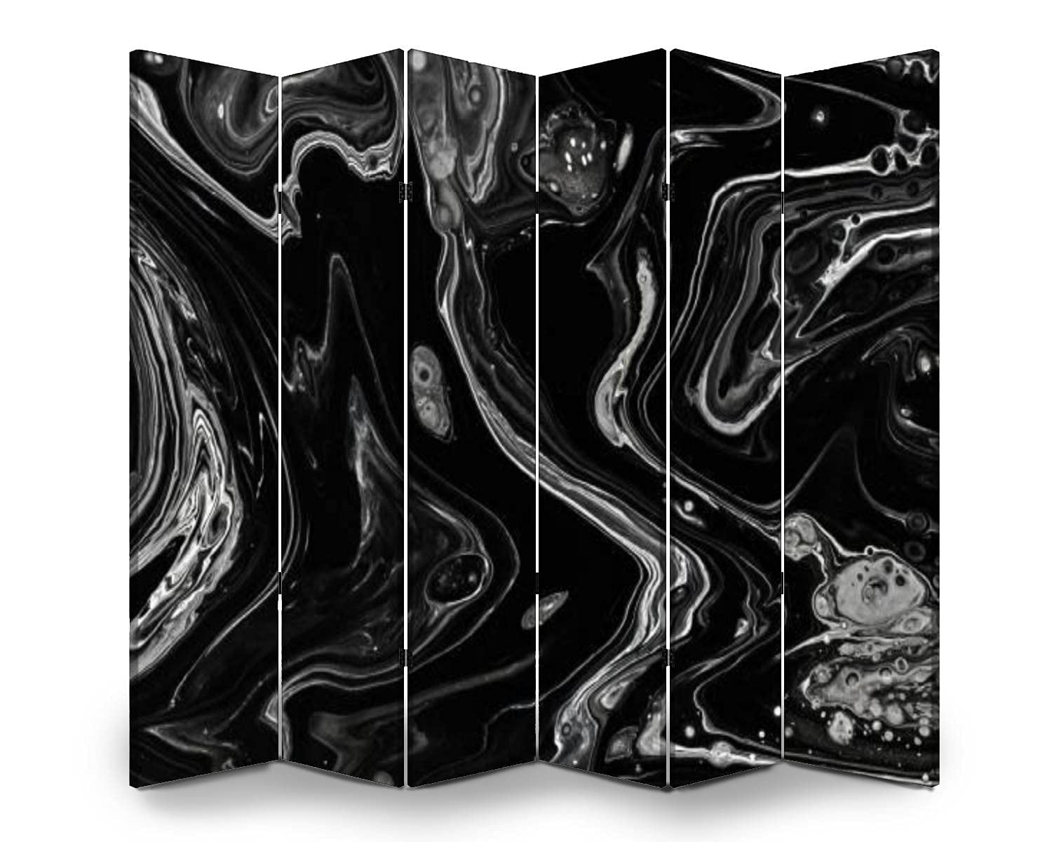 6-Panel Folding Room Divider Screen - Abstract Black Marble Texture with Oil & Acrylic Paint Design - Freestanding Privacy Partition for Indoor/Outdoor Use - Perfect for Home Office, Studio, or Event Space Separation
