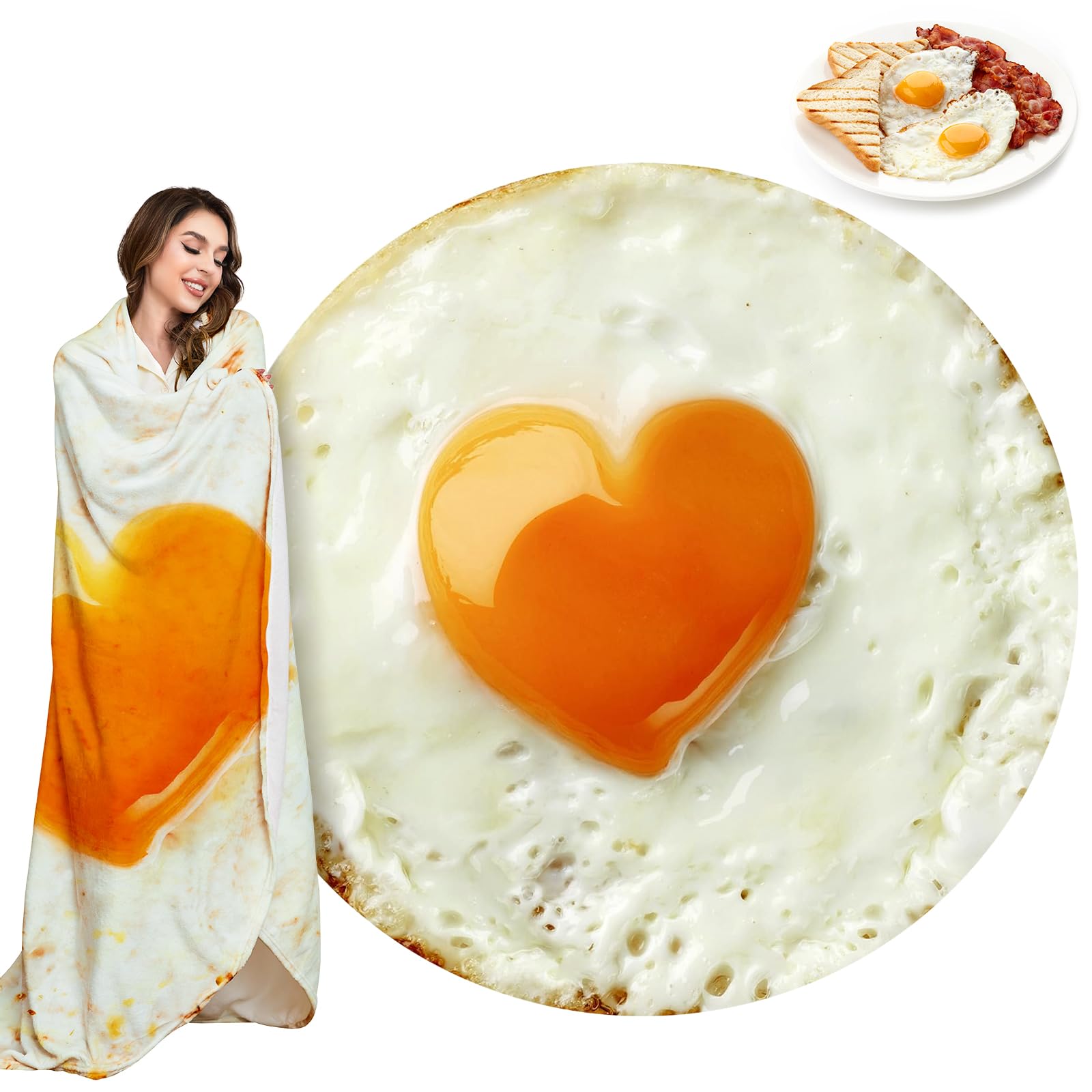 Burritos Wrap Novelty Blanket - Realistic Egg Plush Throw Blanket | Ultra Soft Round Blanket for Bed, Couch, Travel & Picnics | Fun Gift for Taco Lovers & Foodies