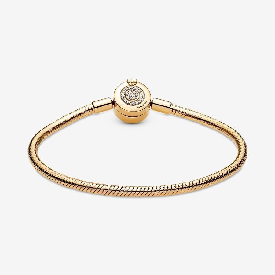 PANDORA Moments Sparkling Crown O Pavé Clasp Snake Chain Bracelet for Women - Elegant Jewelry Gift with Gift Box - Perfect for Anniversaries, Birthdays & Special Occasions