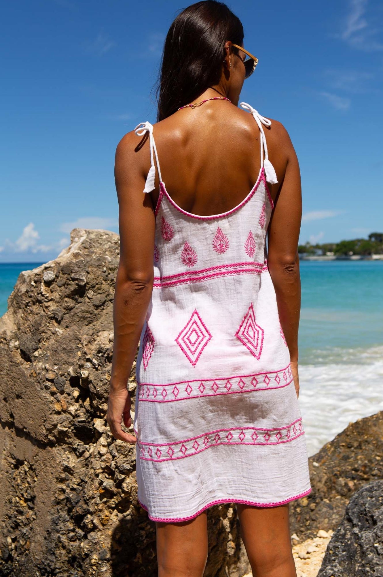 Imogen Dress - Elegant White & Pink Floral Summer Dress for Women | Perfect for Weddings, Parties & Casual Outings