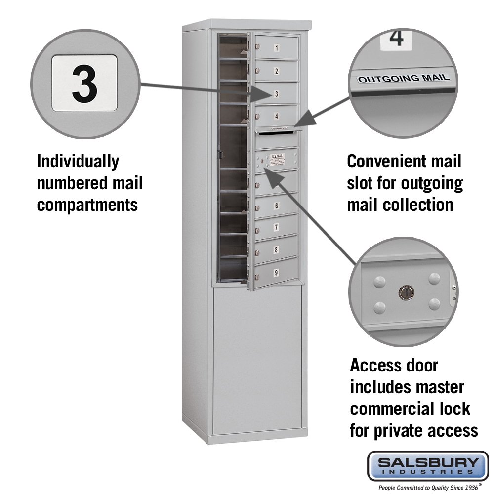 Salsbury Industries 3911S-09AFP Aluminum Free Standing Horizontal 4C Mailbox - Durable Outdoor Mailbox for Residential & Commercial Use